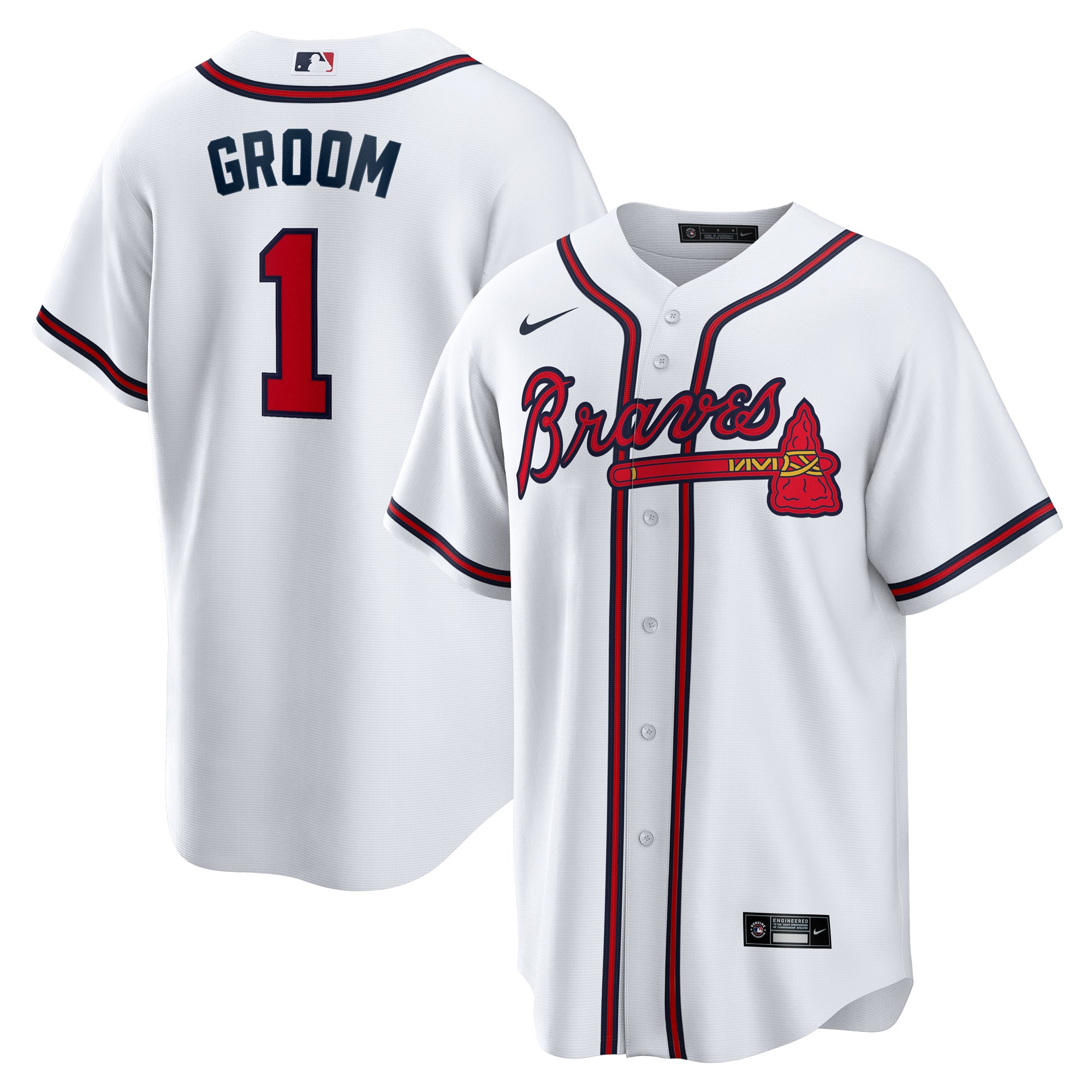 Men's Nike  White Atlanta Braves #1 Groom Home Replica Jersey