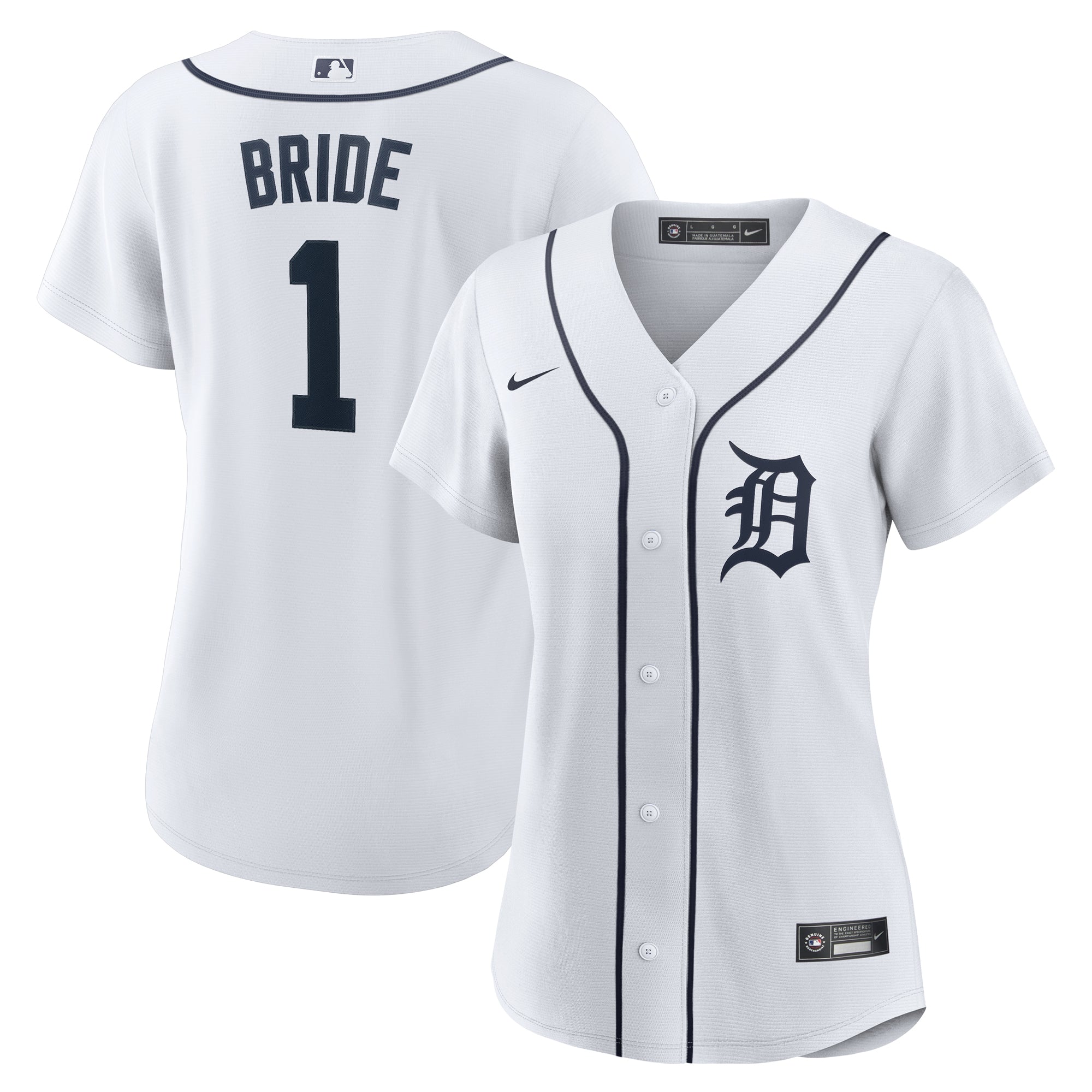 Women's Nike  White Detroit Tigers #1 Bride Home Replica Jersey