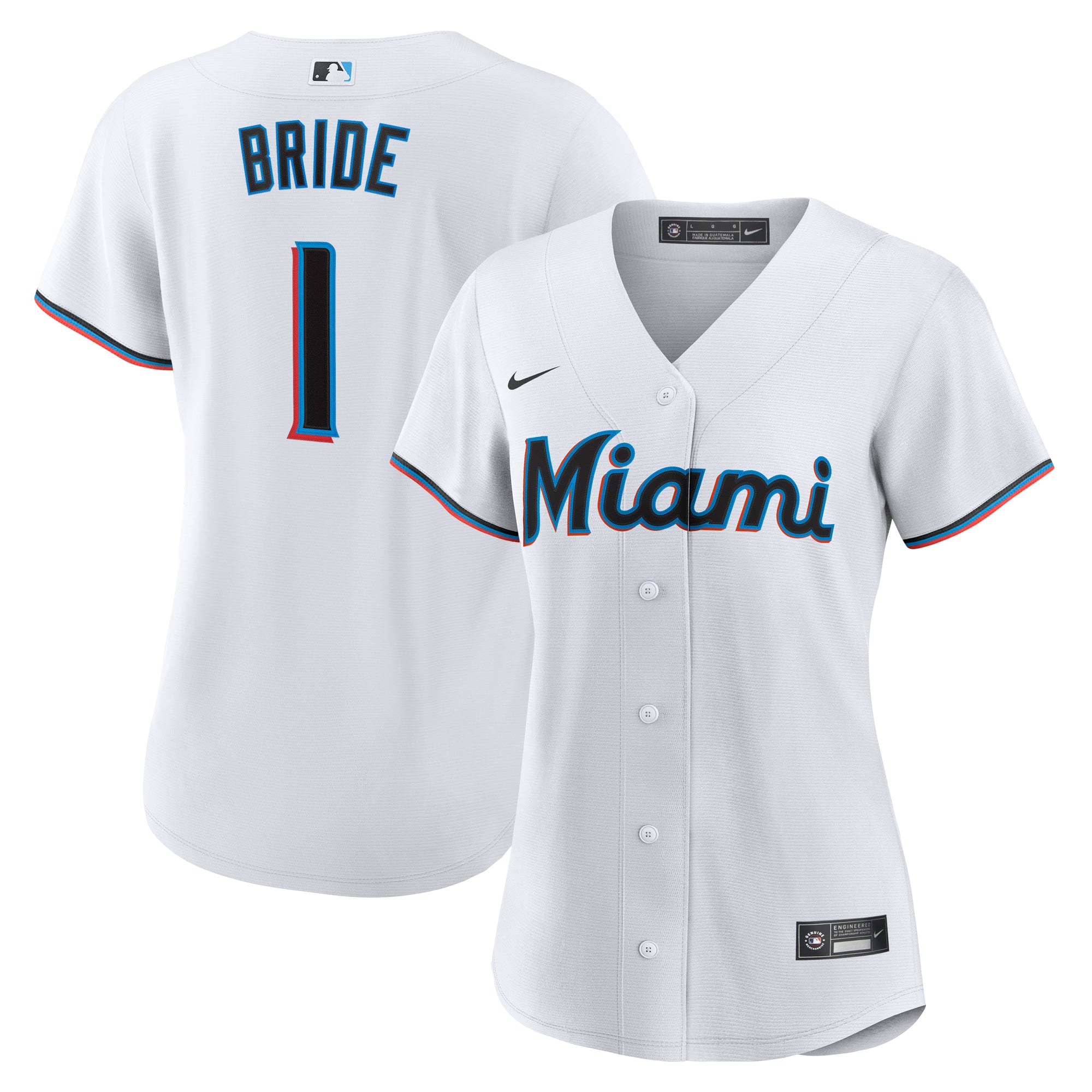 Women's Nike  White Miami Marlins #1 Bride Home Replica Jersey