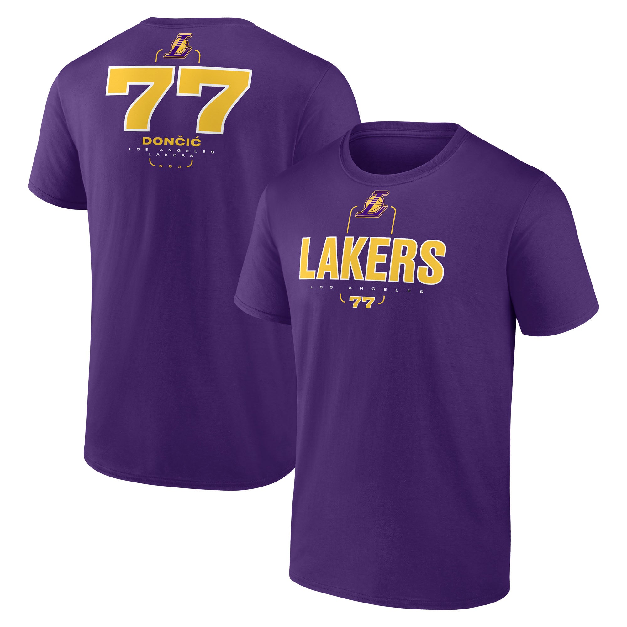 Men's Luka Dončić Purple Los Angeles Lakers Behind the Back Name & Number T-Shirt
