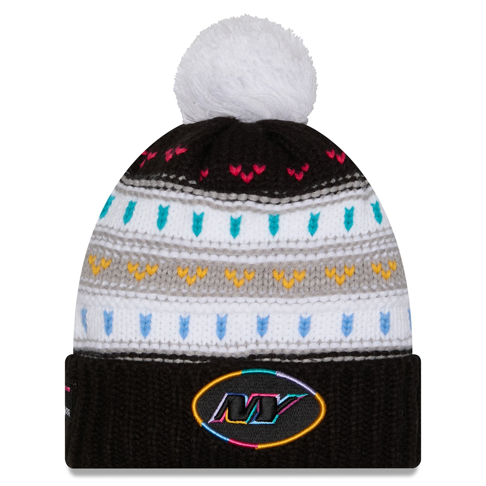 Women's New Era Black New York Jets 2025 NFL Crucial Catch Cuffed Knit Hat with Pom