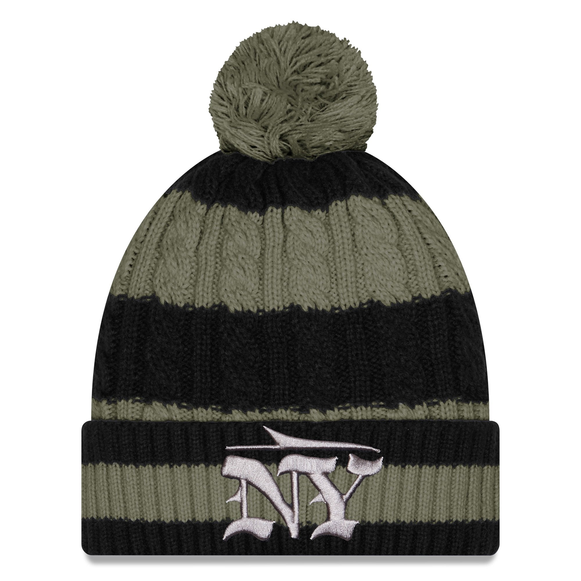 Women's New Era Gotham Green New York Jets 2025 Rivalries Collection Braided Cuffed Knit Hat with Pom