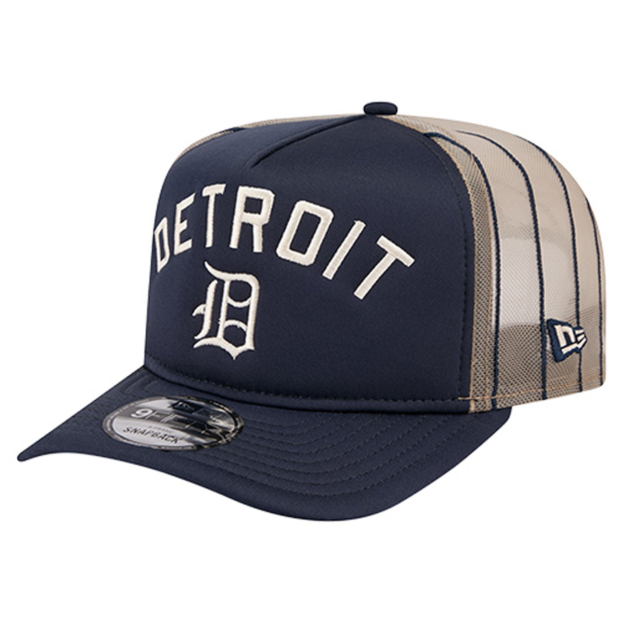 Men's New Era Navy Detroit Tigers Vintage Arched Foam Front 9FIFTY A-Frame Adjustable Trucker Hat