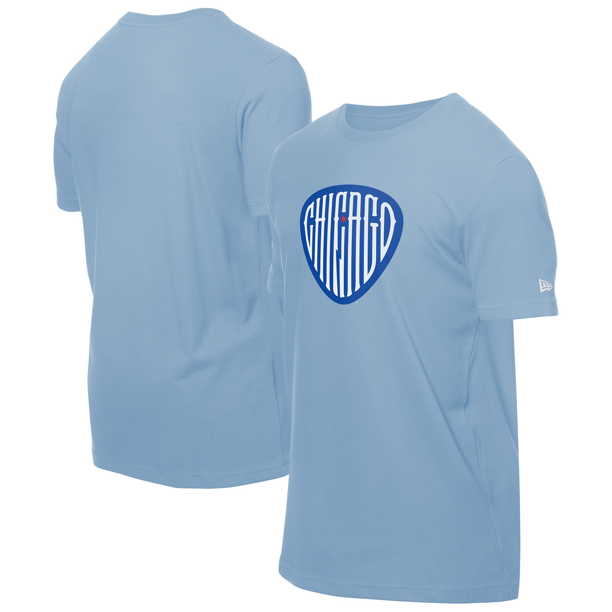 Men's New Era Light Blue Chicago Cubs Guitar Pick T-Shirt