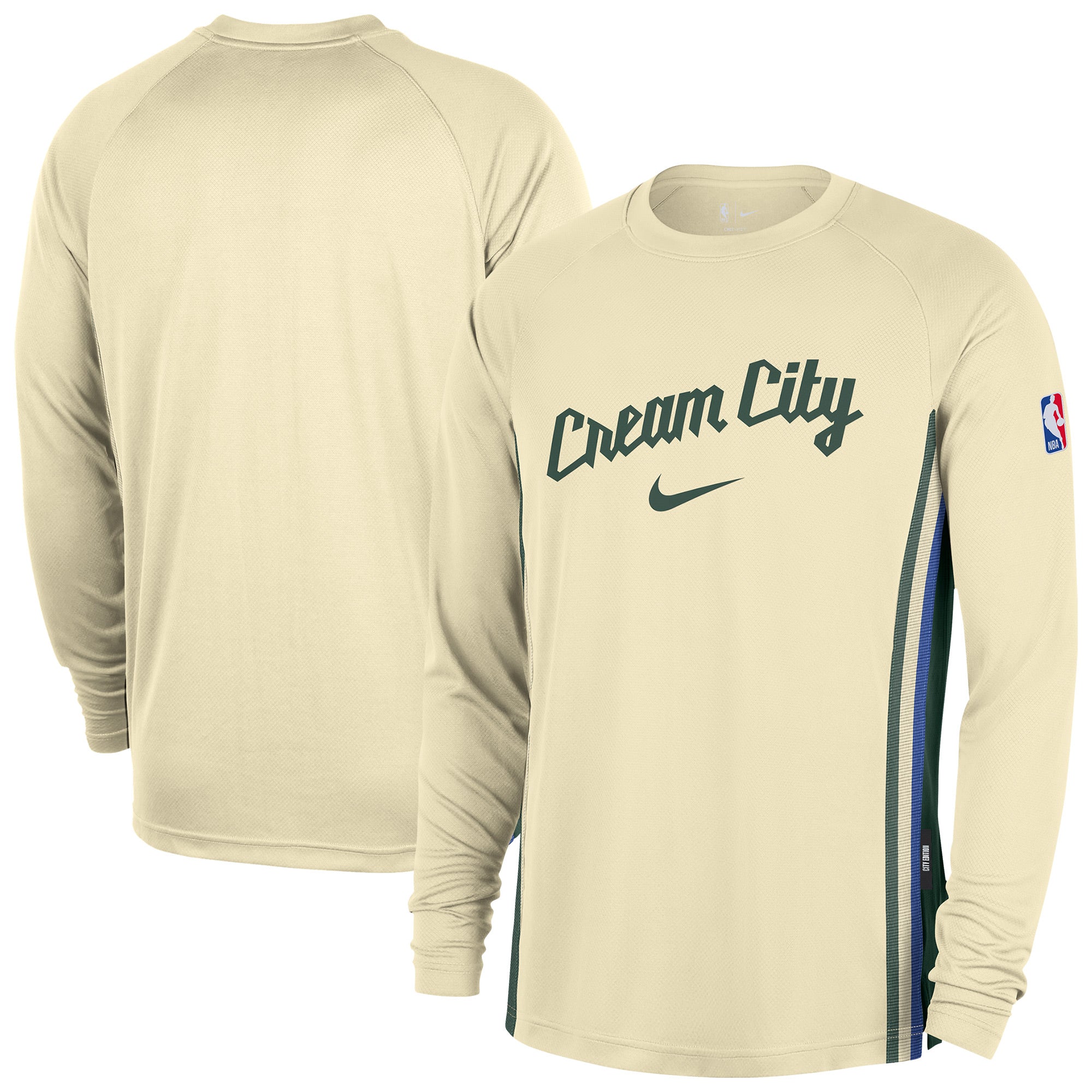 Men's Nike  Cream Milwaukee Bucks 2025/26 City Edition Authentic Pregame Dri-FIT Long Sleeve Shooting T-Shirt