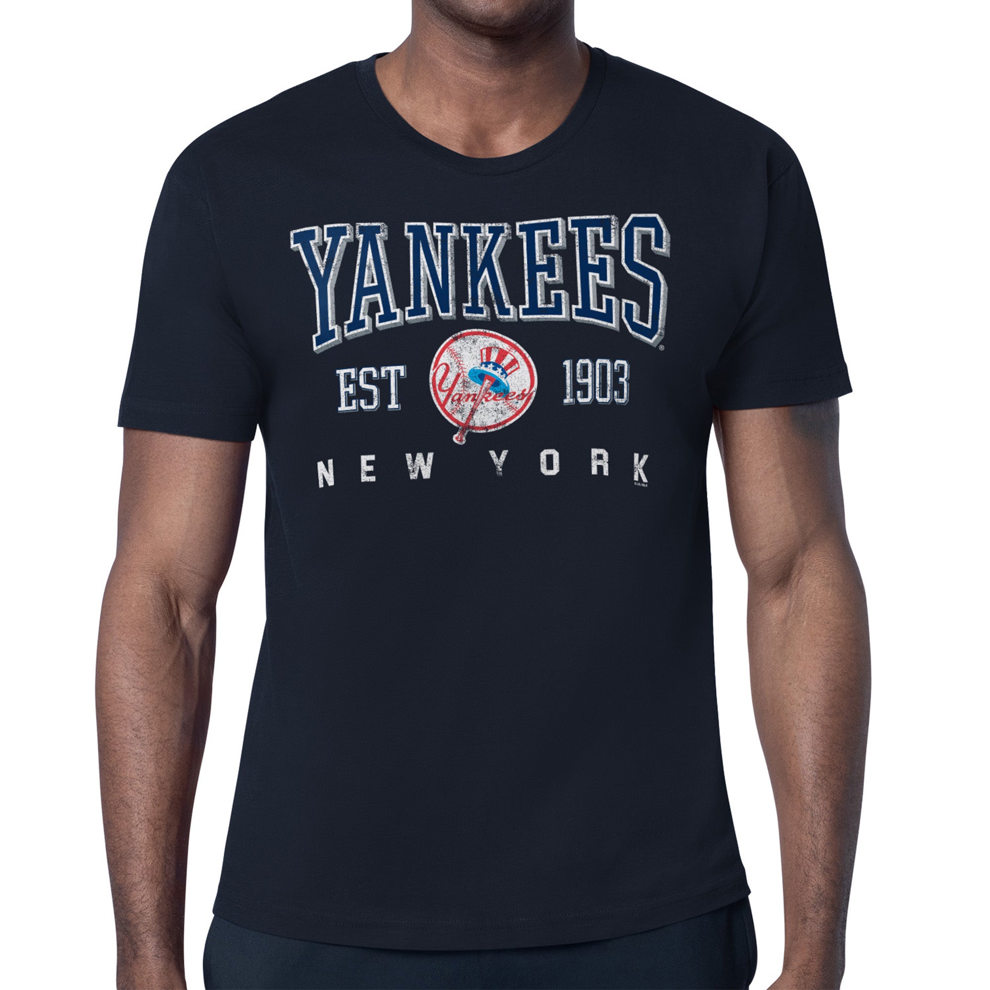 Men's Starter Navy New York Yankees Distressed Logo T-Shirt