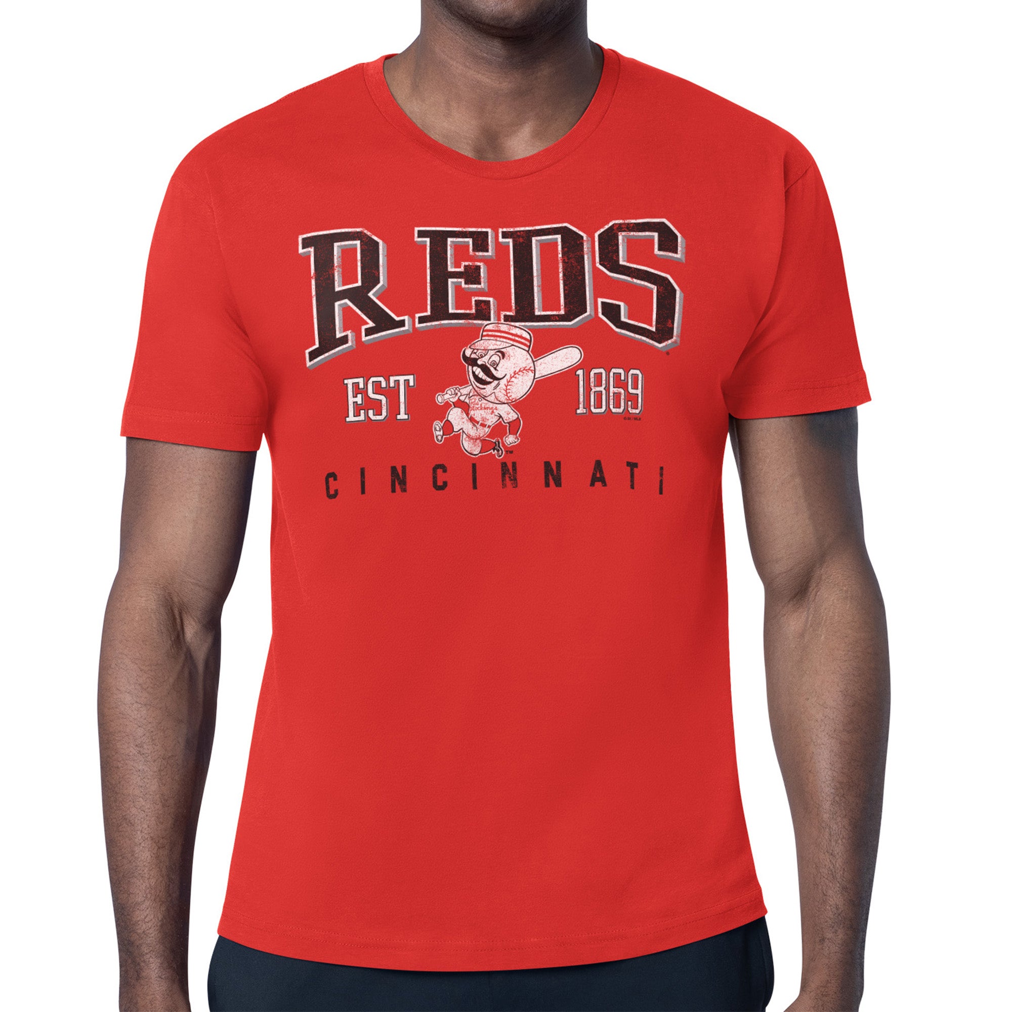 Men's Starter Red Cincinnati Reds Distressed Logo T-Shirt