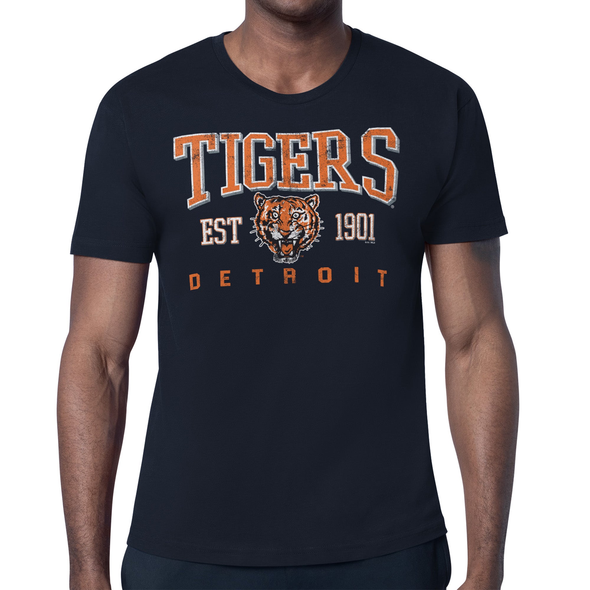 Men's Starter Navy Detroit Tigers Distressed Logo T-Shirt