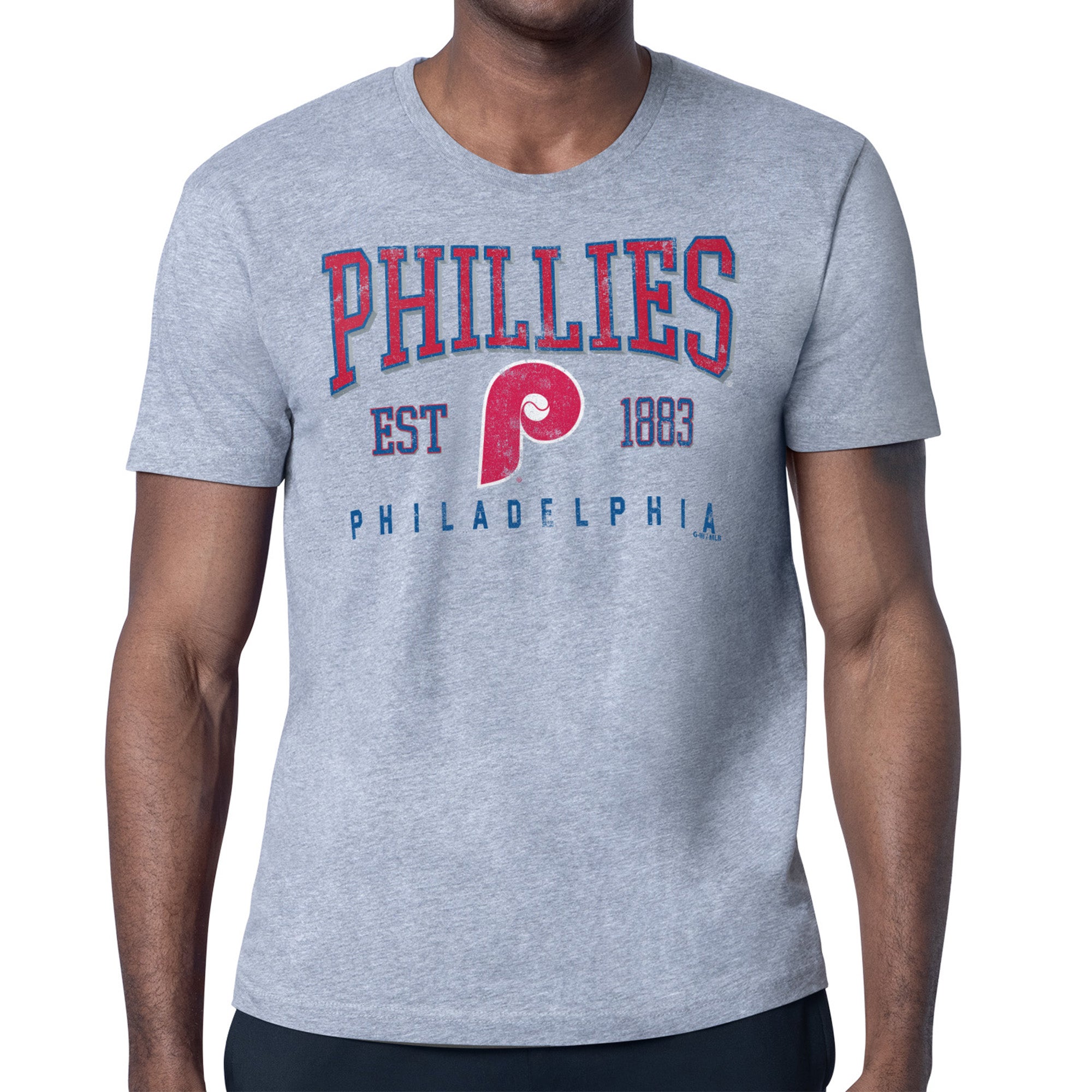 Men's Starter Gray Philadelphia Phillies Distressed Logo T-Shirt