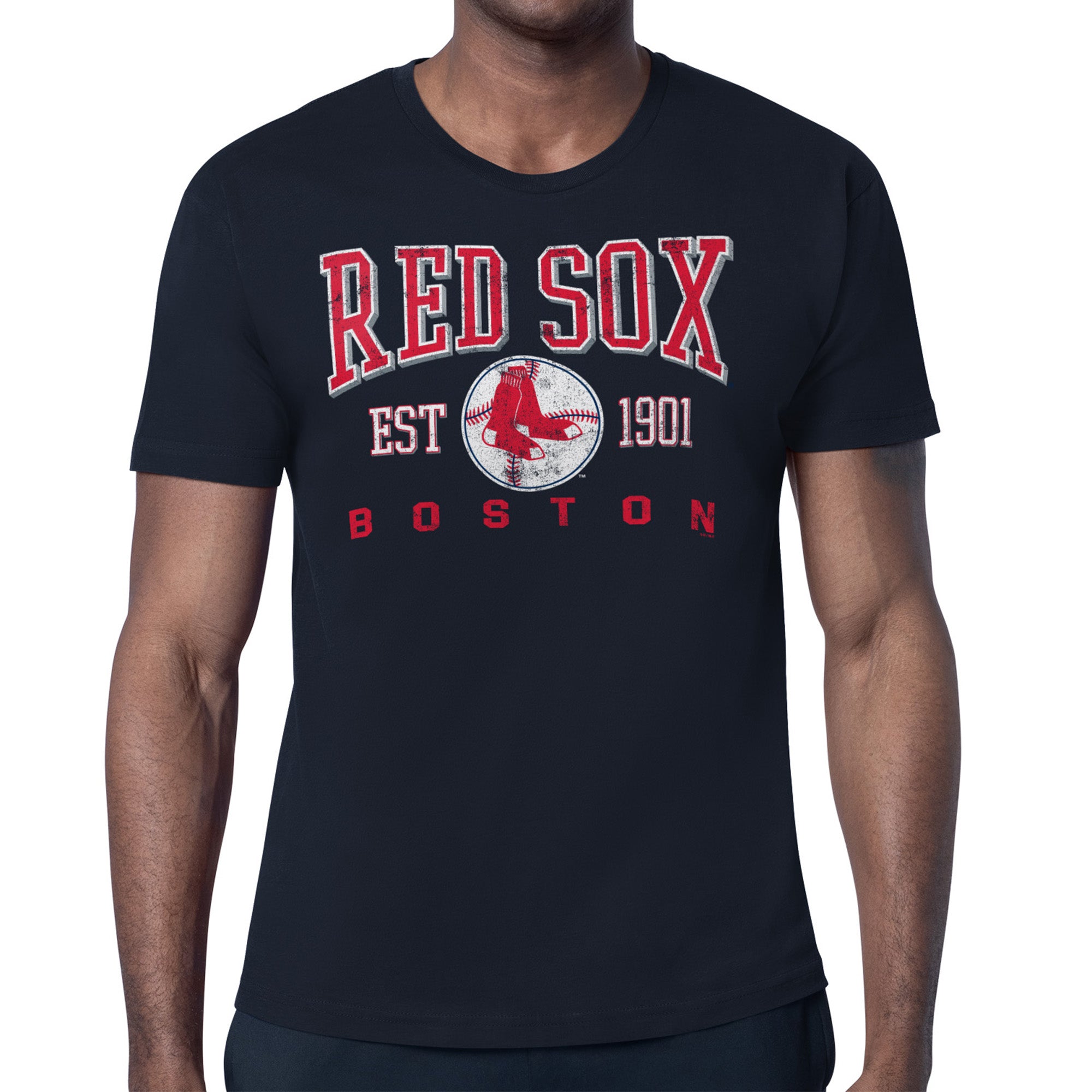 Men's Starter Navy Boston Red Sox Distressed Logo T-Shirt