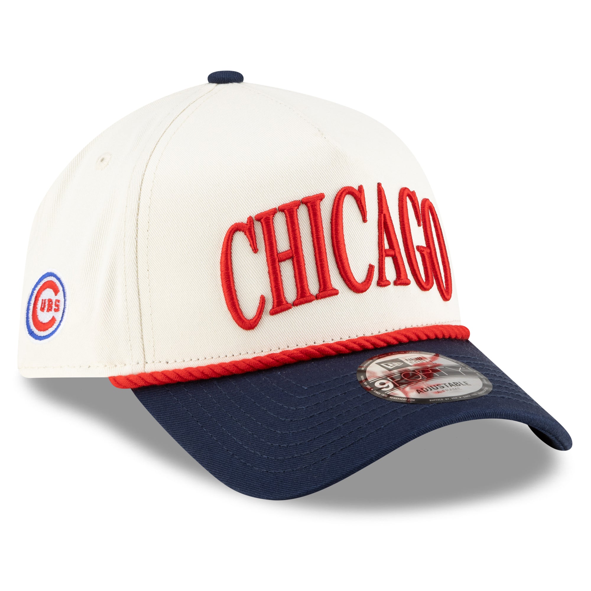 Men's New Era x Alice & Wonder  White/Navy Chicago Cubs Rope A-Frame 9FORTY Adjustable Hat