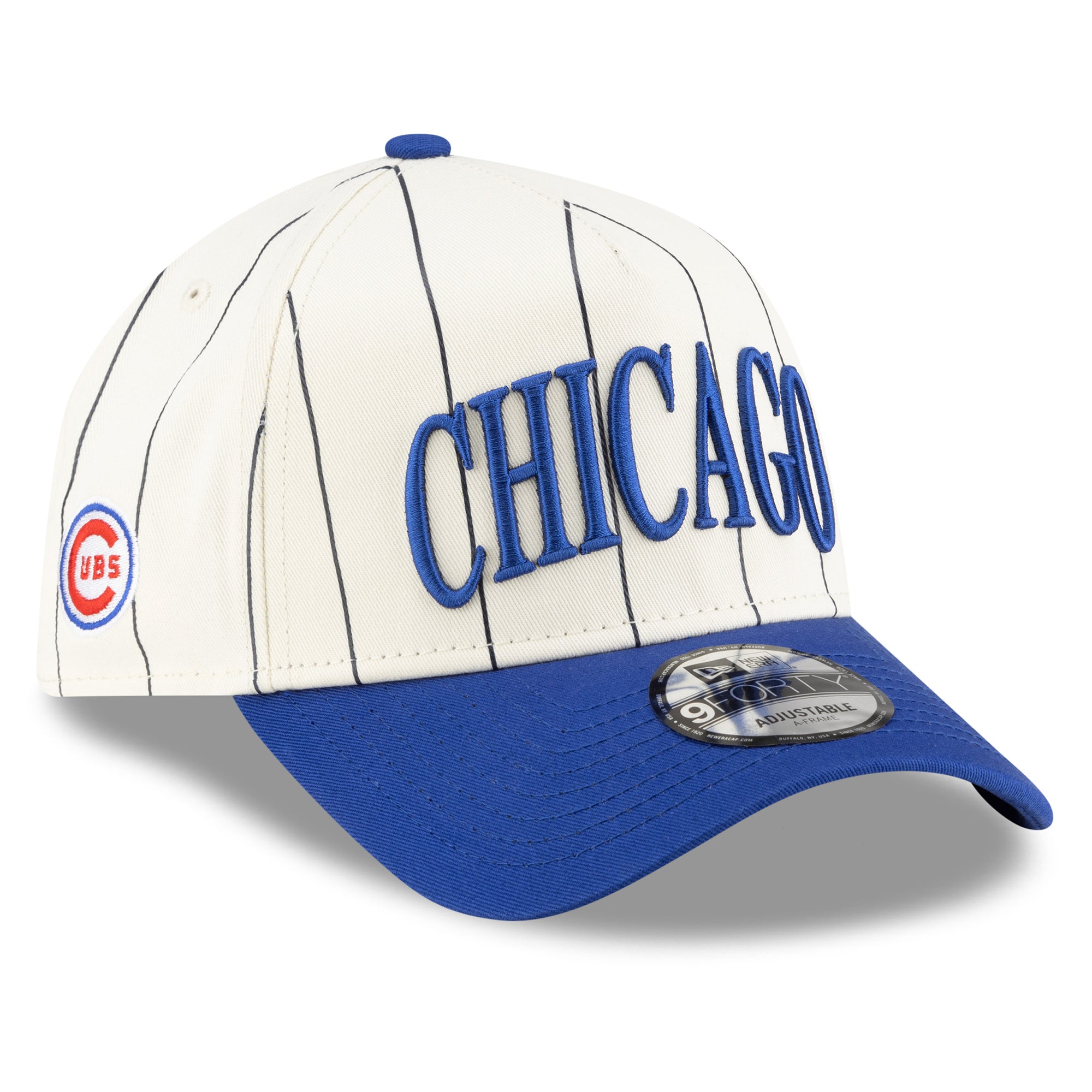 Men's New Era x Alice & Wonder  White/Royal Chicago Cubs Striped A-Frame 9FORTY Adjustable Hat