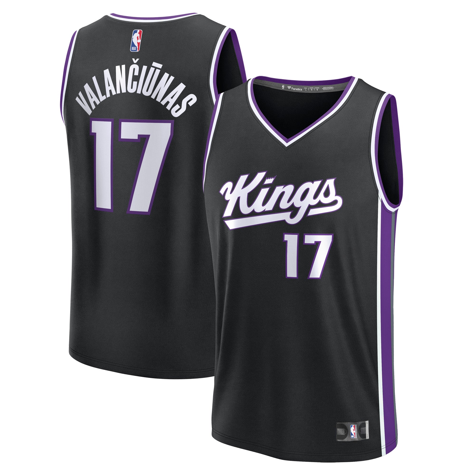 Youth Fanatics Jonas Valančiūnas Black Sacramento Kings Fast Break Replica Player Jersey - Icon Edition