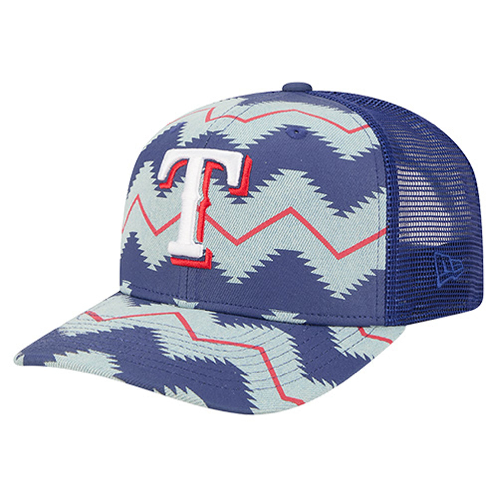 Men's New Era Denim/Royal Texas Rangers Aztec Denim 9SEVENTY Adjustable Hat