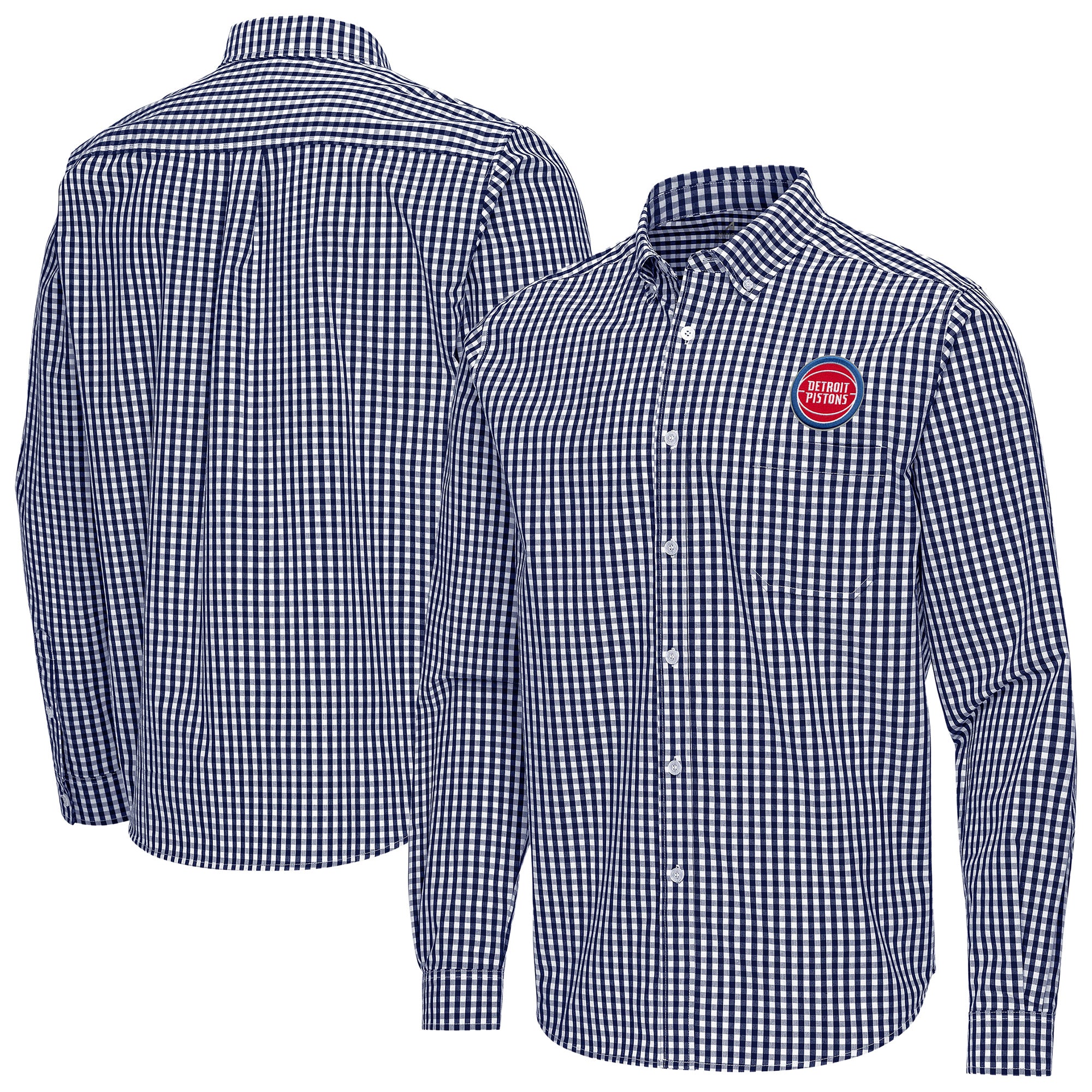 Men's Antigua Navy Detroit Pistons Ellis Woven Tri-Blend Button-Down Shirt