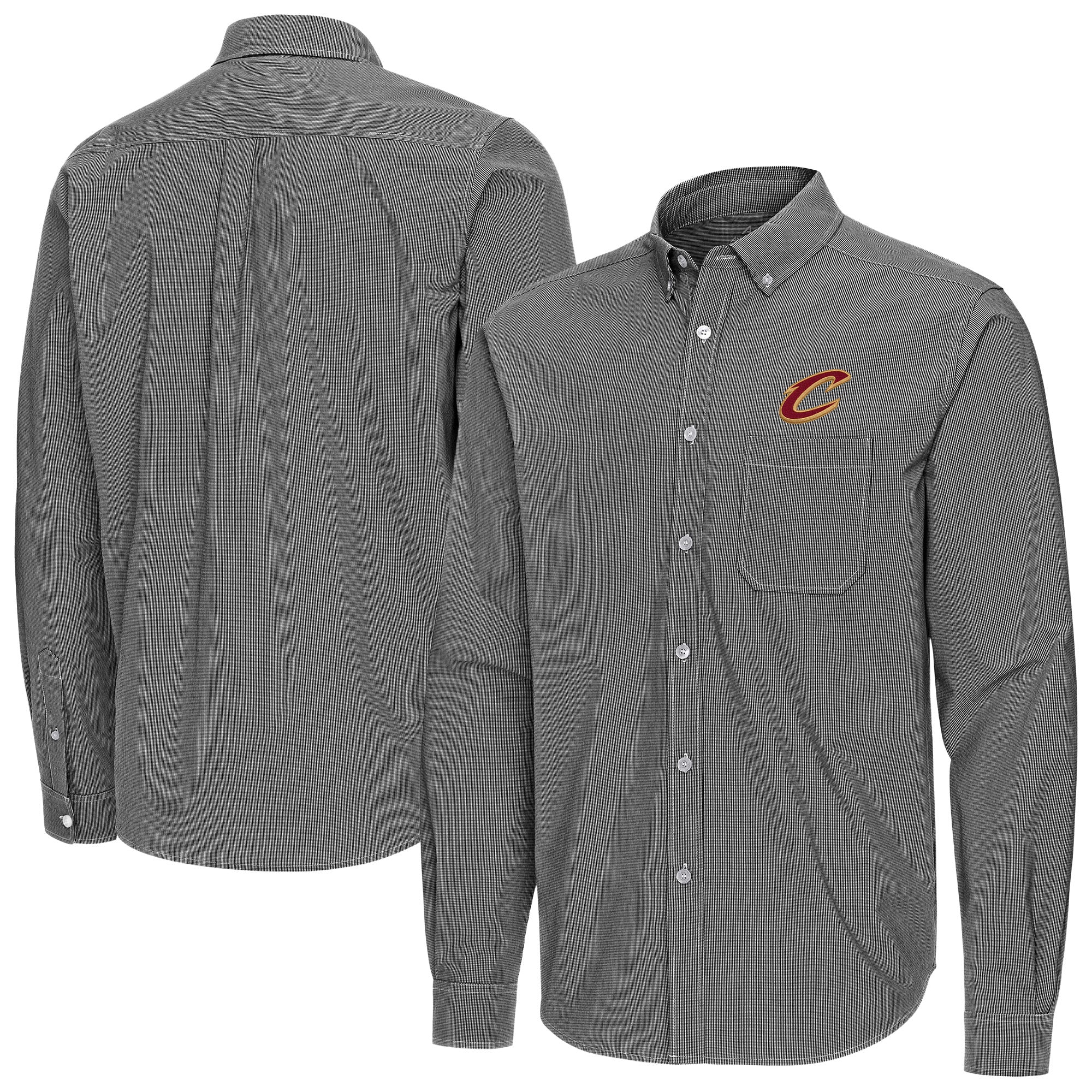Men's Antigua Black Cleveland Cavaliers Porter Woven Long Sleeve Button-Down Shirt