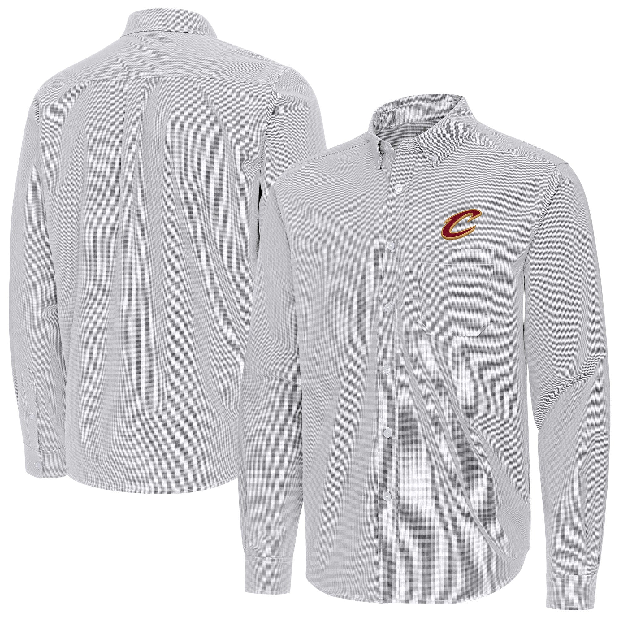 Men's Antigua Gray Cleveland Cavaliers Porter Woven Long Sleeve Button-Down Shirt