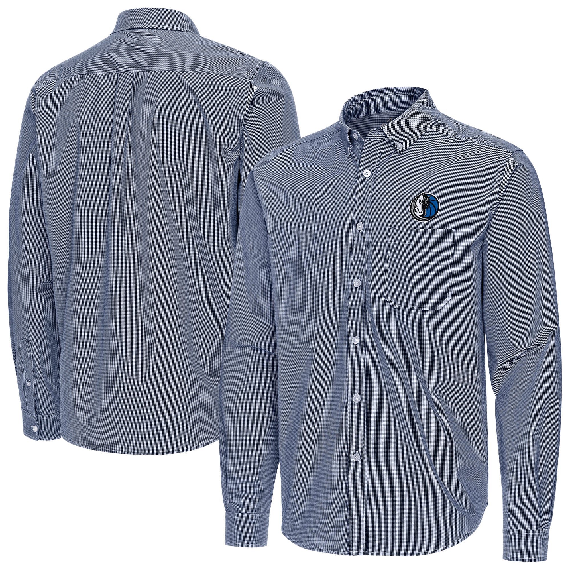 Men's Antigua Navy Dallas Mavericks Porter Woven Long Sleeve Button-Down Shirt