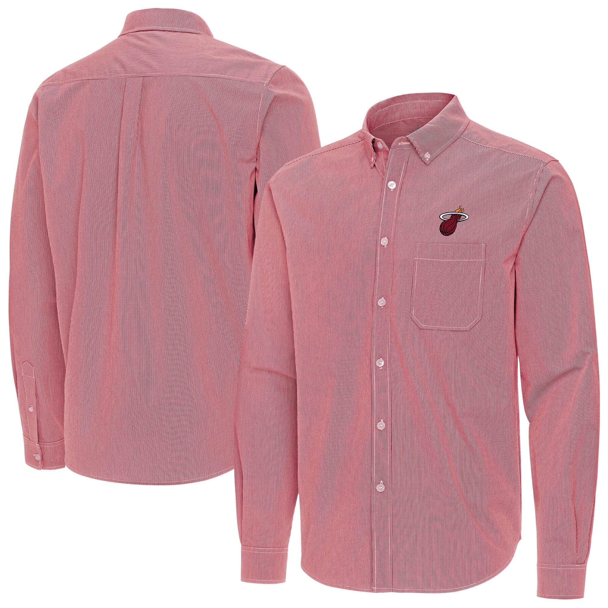 Men's Antigua Red Miami Heat Porter Woven Long Sleeve Button-Down Shirt