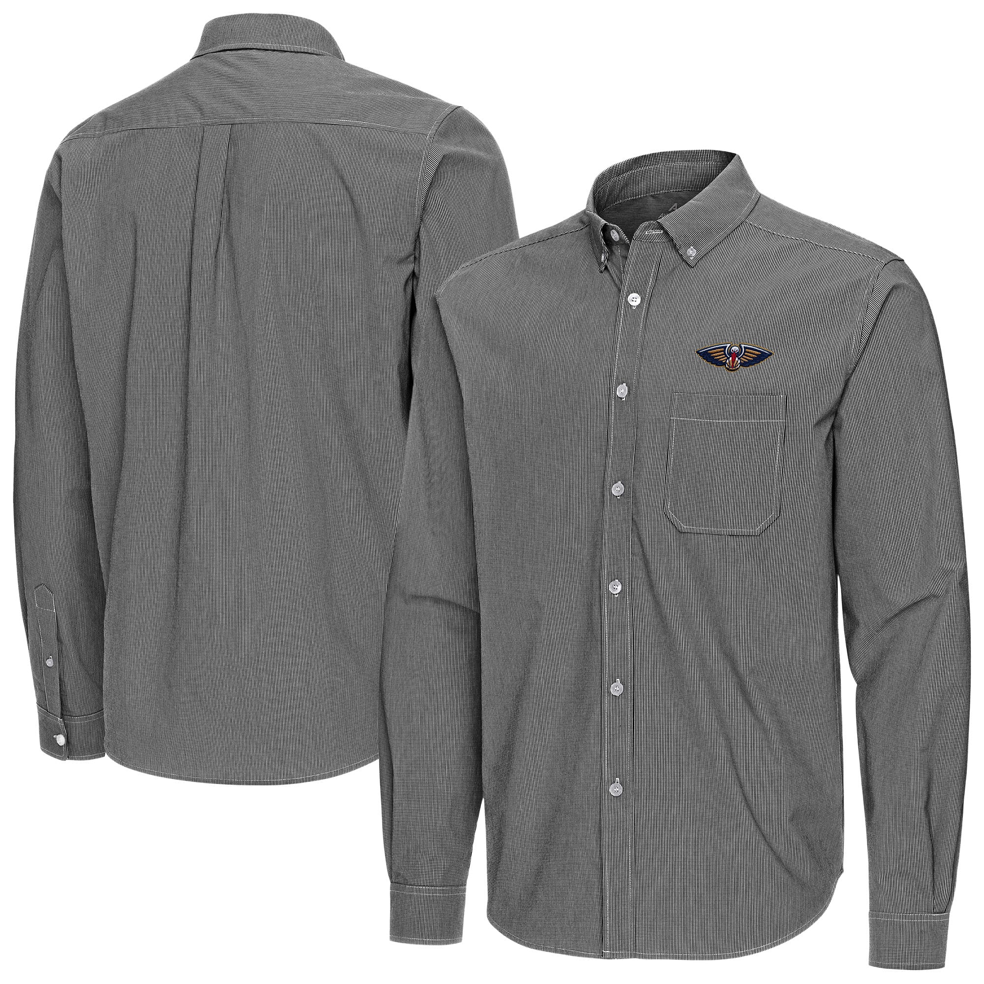 Men's Antigua Black New Orleans Pelicans Porter Woven Long Sleeve Button-Down Shirt