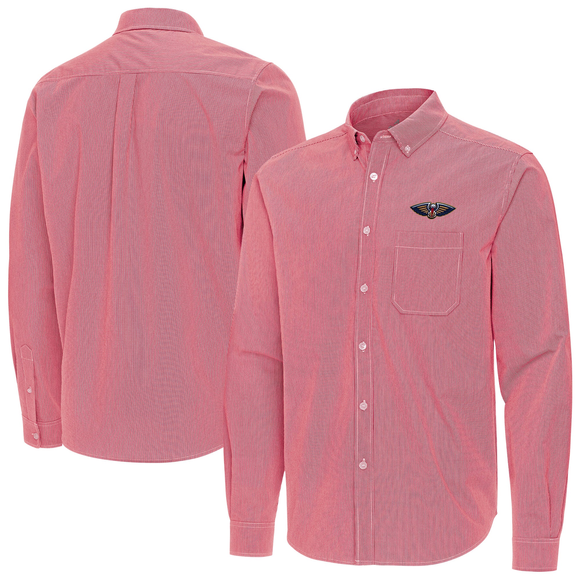 Men's Antigua Red New Orleans Pelicans Porter Woven Long Sleeve Button-Down Shirt