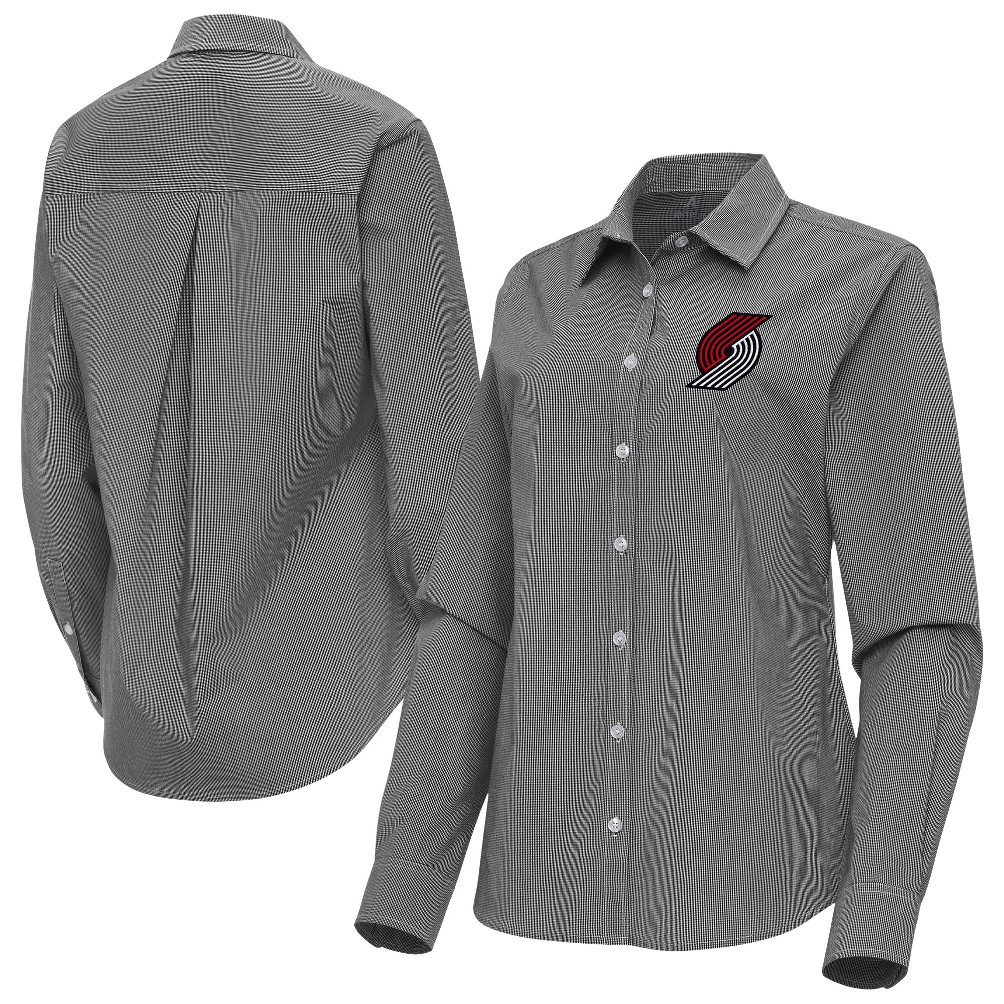 Women's Antigua Black Portland Trail Blazers Porter Woven Long Sleeve Button-Up Shirt