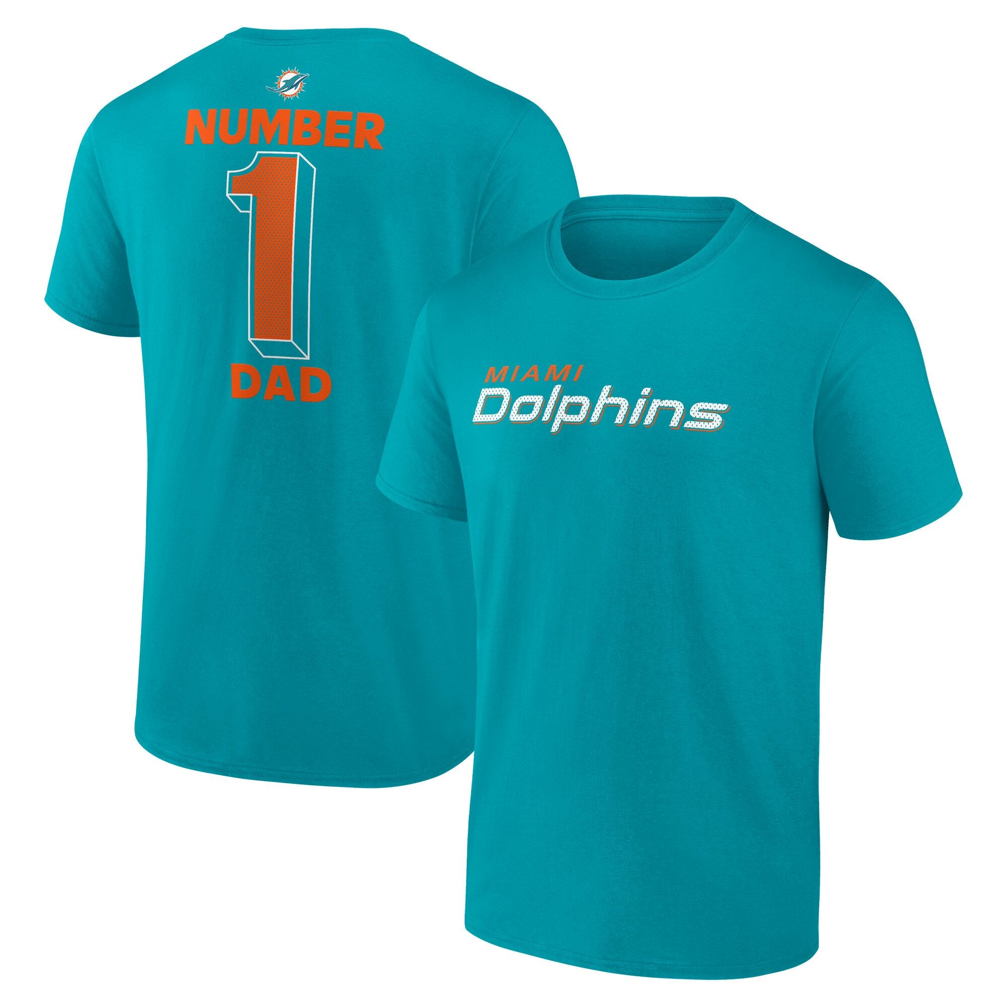 Men's Logo Athletic Aqua Miami Dolphins #1 Dad Jersey T-Shirt
