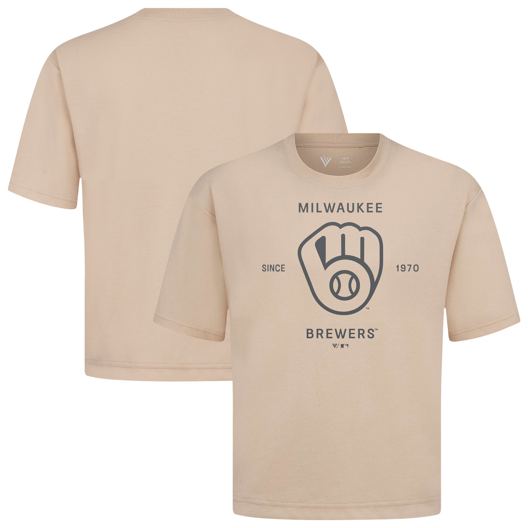 Men's Levelwear Khaki Milwaukee Brewers Crossway Oversized Luxe Signature Knit T-Shirt
