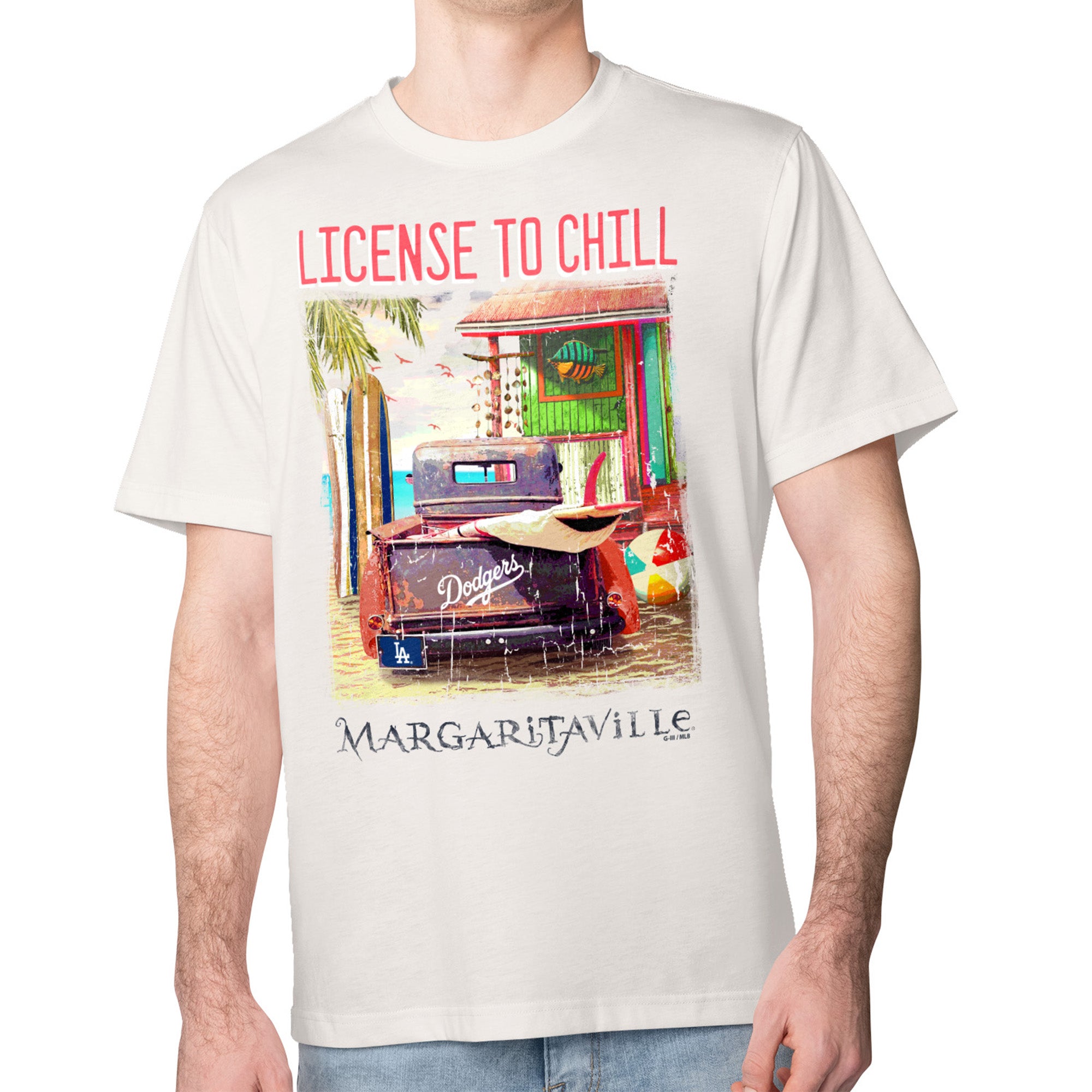 Men's Margaritaville Cream Los Angeles Dodgers License to Chill T-Shirt
