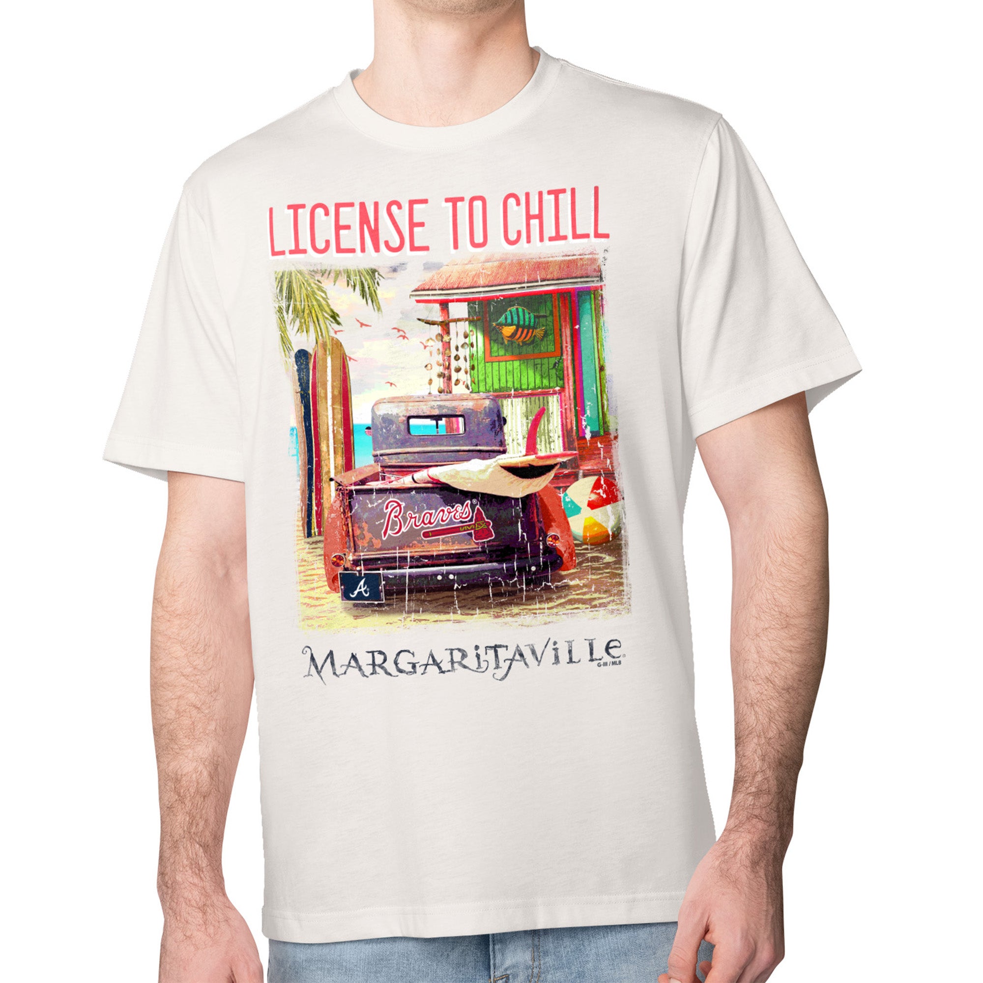 Men's Margaritaville Cream Atlanta Braves License to Chill T-Shirt