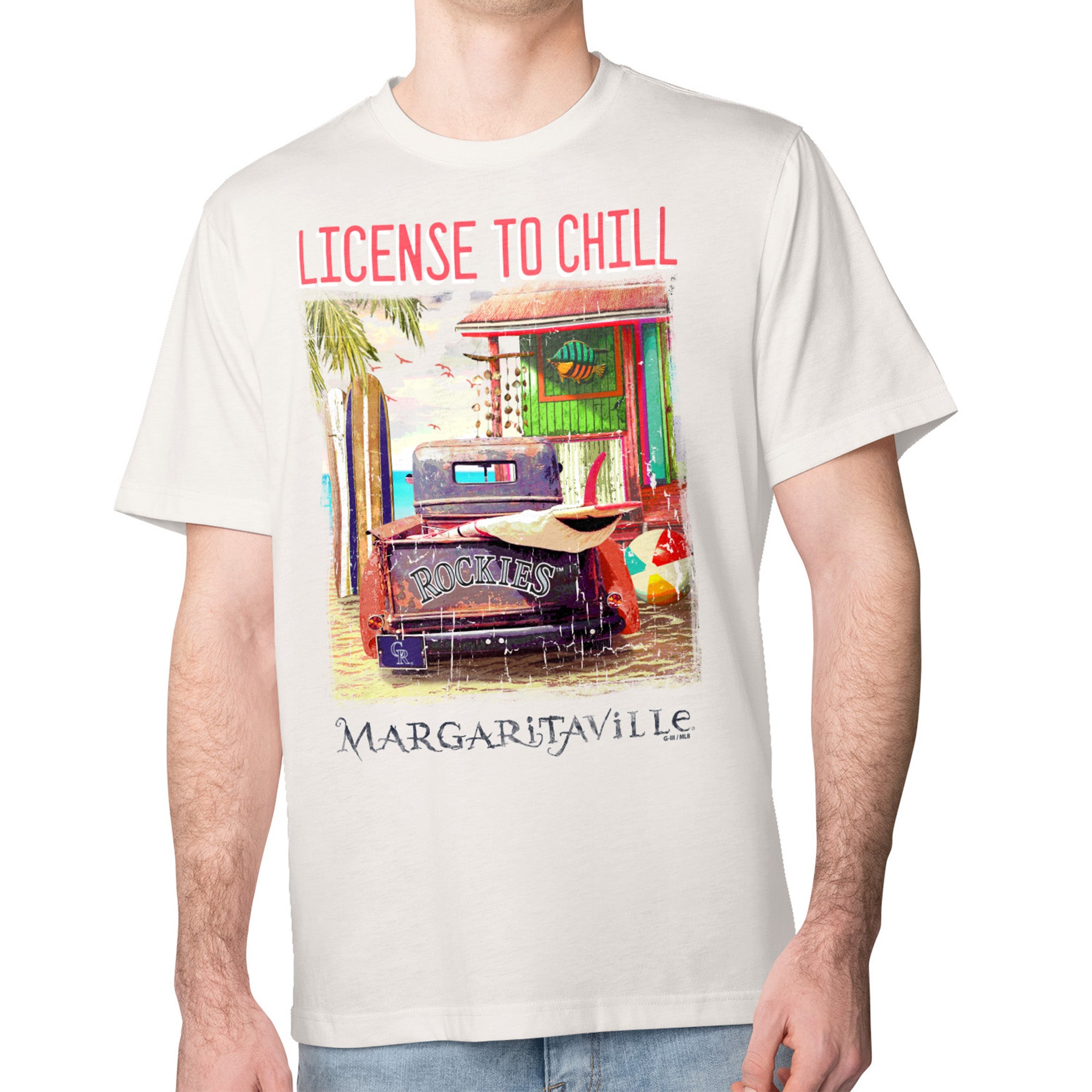 Men's Margaritaville Cream Colorado Rockies License to Chill T-Shirt