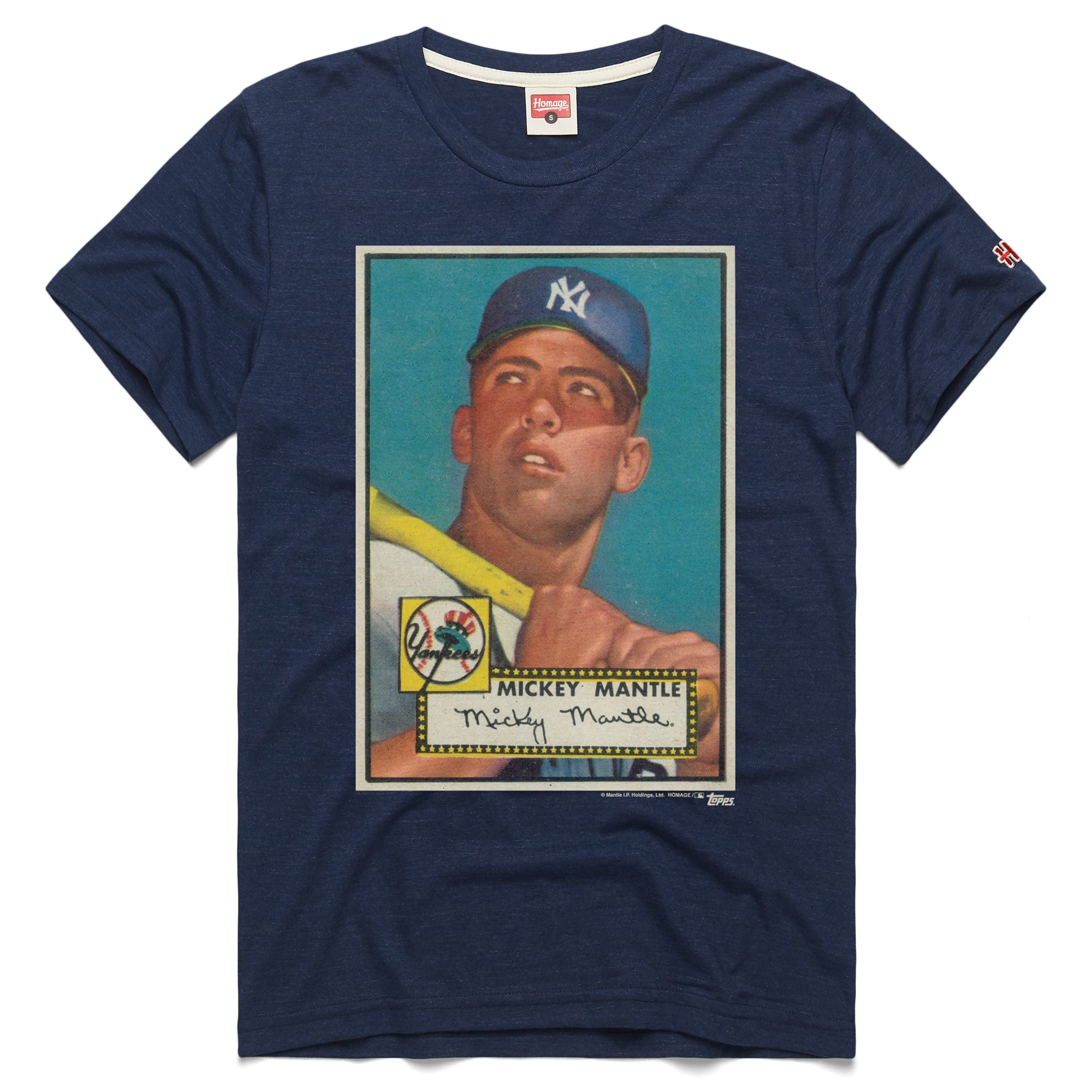 Men's Homage Mickey Mantle Navy New York Yankees Topps Baseball Card Player T-Shirt