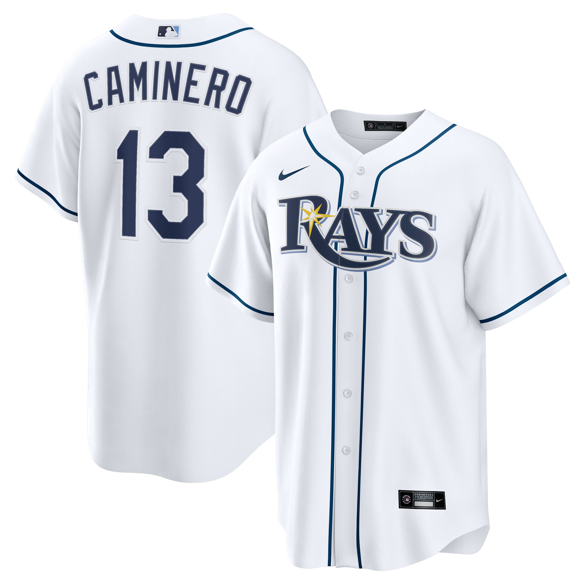 Youth Nike Junior Caminero White Tampa Bay Rays Home Replica Jersey