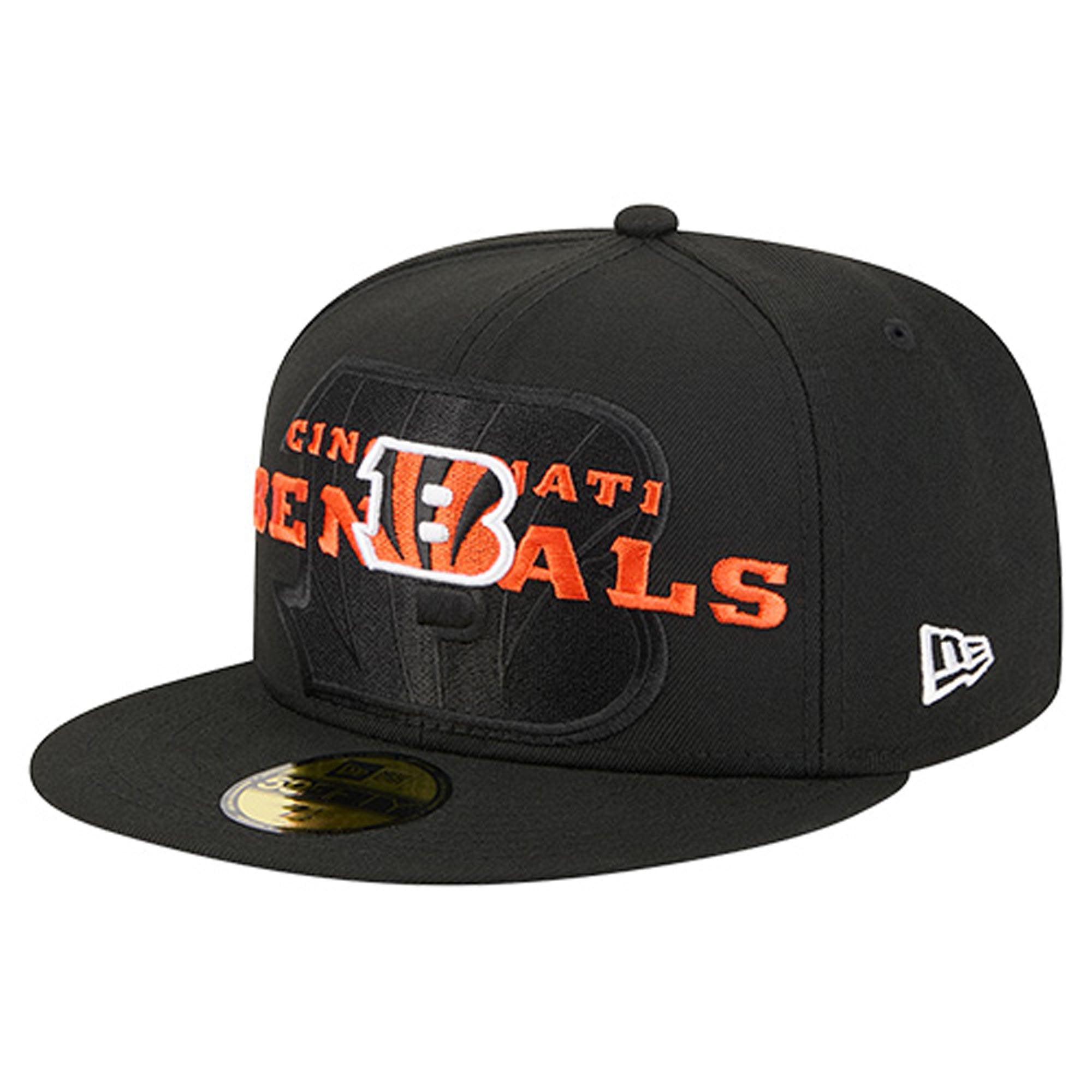 Men's New Era  Black Cincinnati Bengals Overlap Wordmark 59FIFTY Fitted Hat