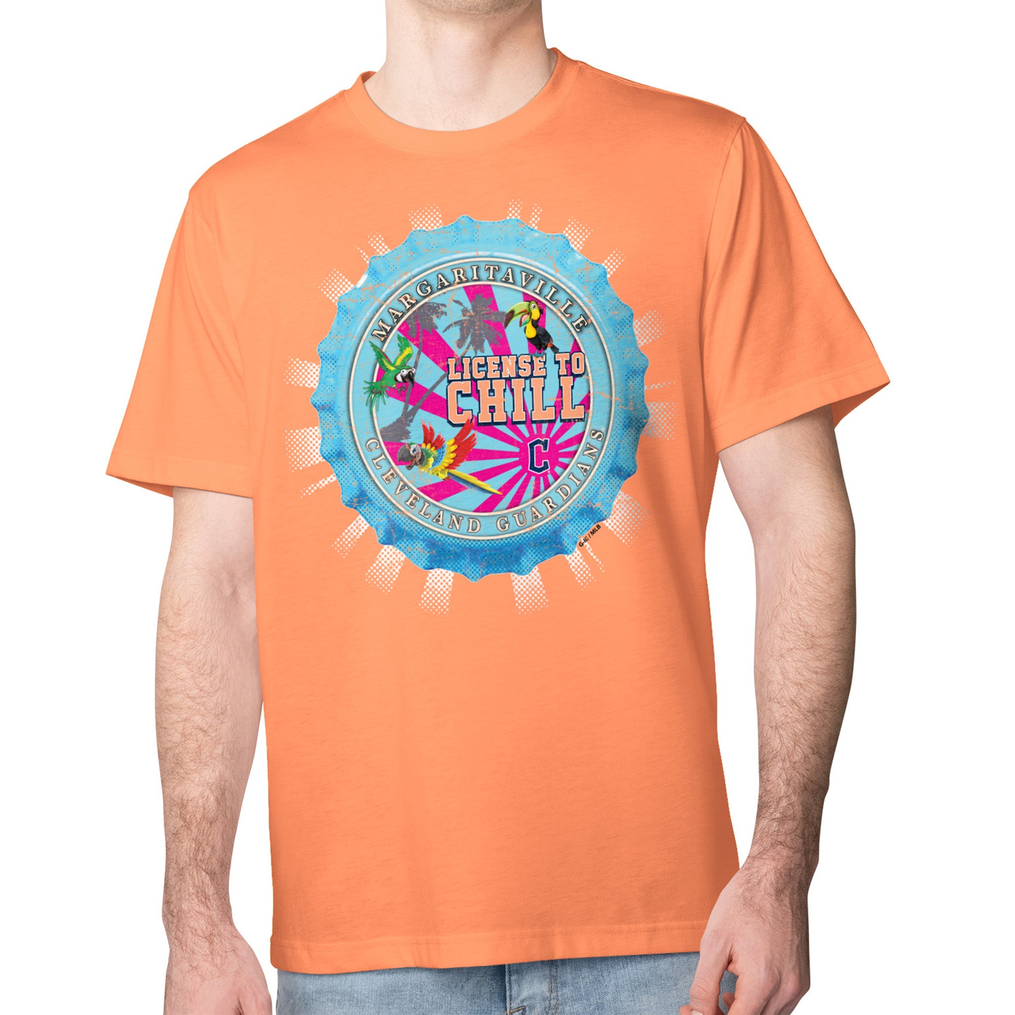 Men's Margaritaville Orange Cleveland Guardians Chill Bottle Cap Classic T-Shirt