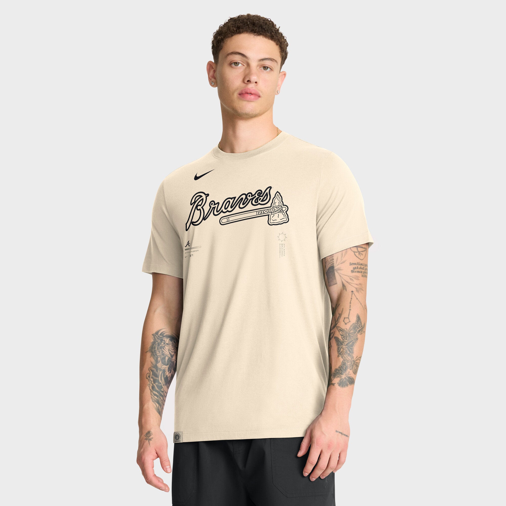 Men's Nike Natural Atlanta Braves Wordmark Tri-Blend T-Shirt