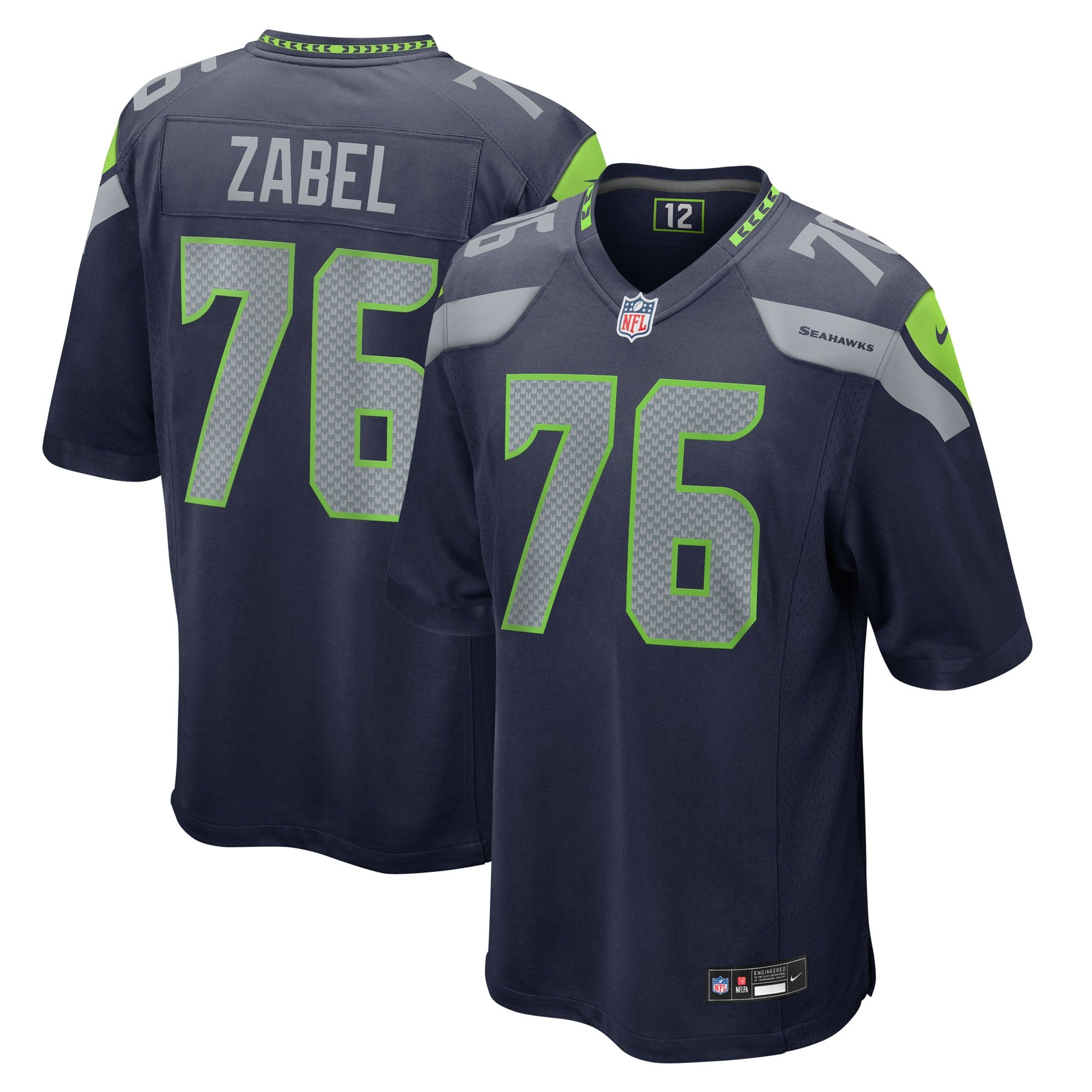 Men's Nike Grey Zabel  College Navy Seattle Seahawks Team Game Jersey