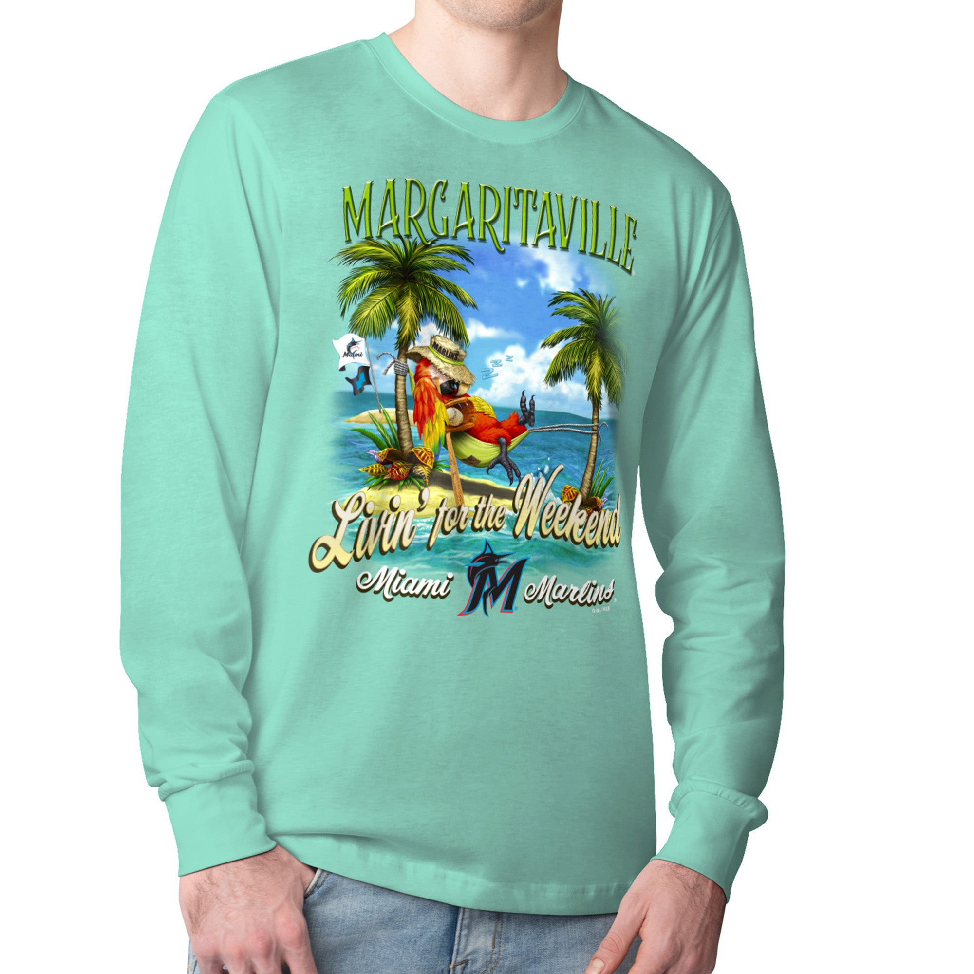 Men's Margaritaville Mint Miami Marlins Livin' for the Weekend Long Sleeve T-Shirt