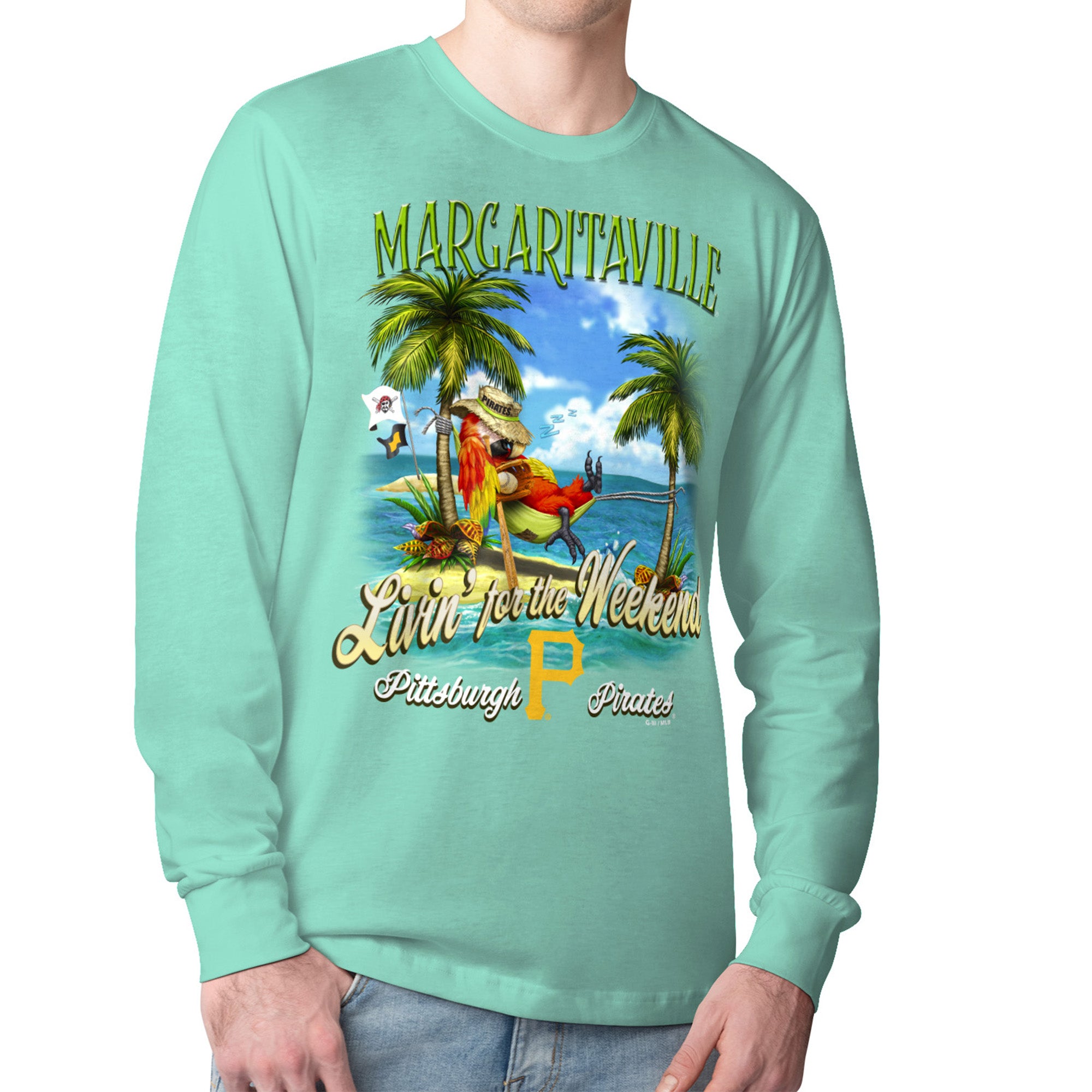 Men's Margaritaville Mint Pittsburgh Pirates Livin' for the Weekend Long Sleeve T-Shirt
