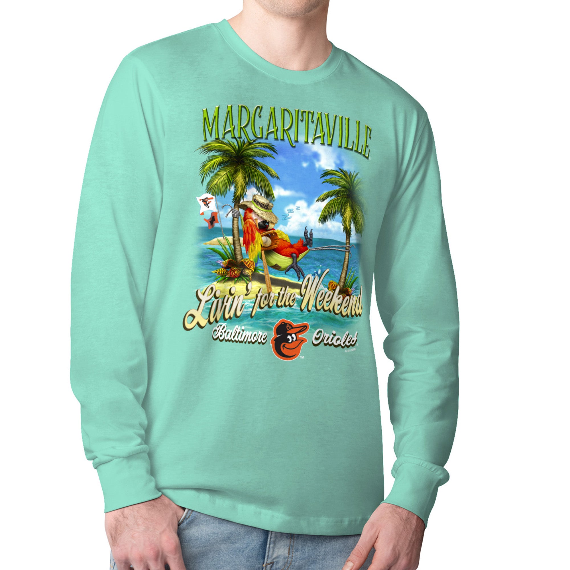 Men's Margaritaville Mint Baltimore Orioles Livin' for the Weekend Long Sleeve T-Shirt