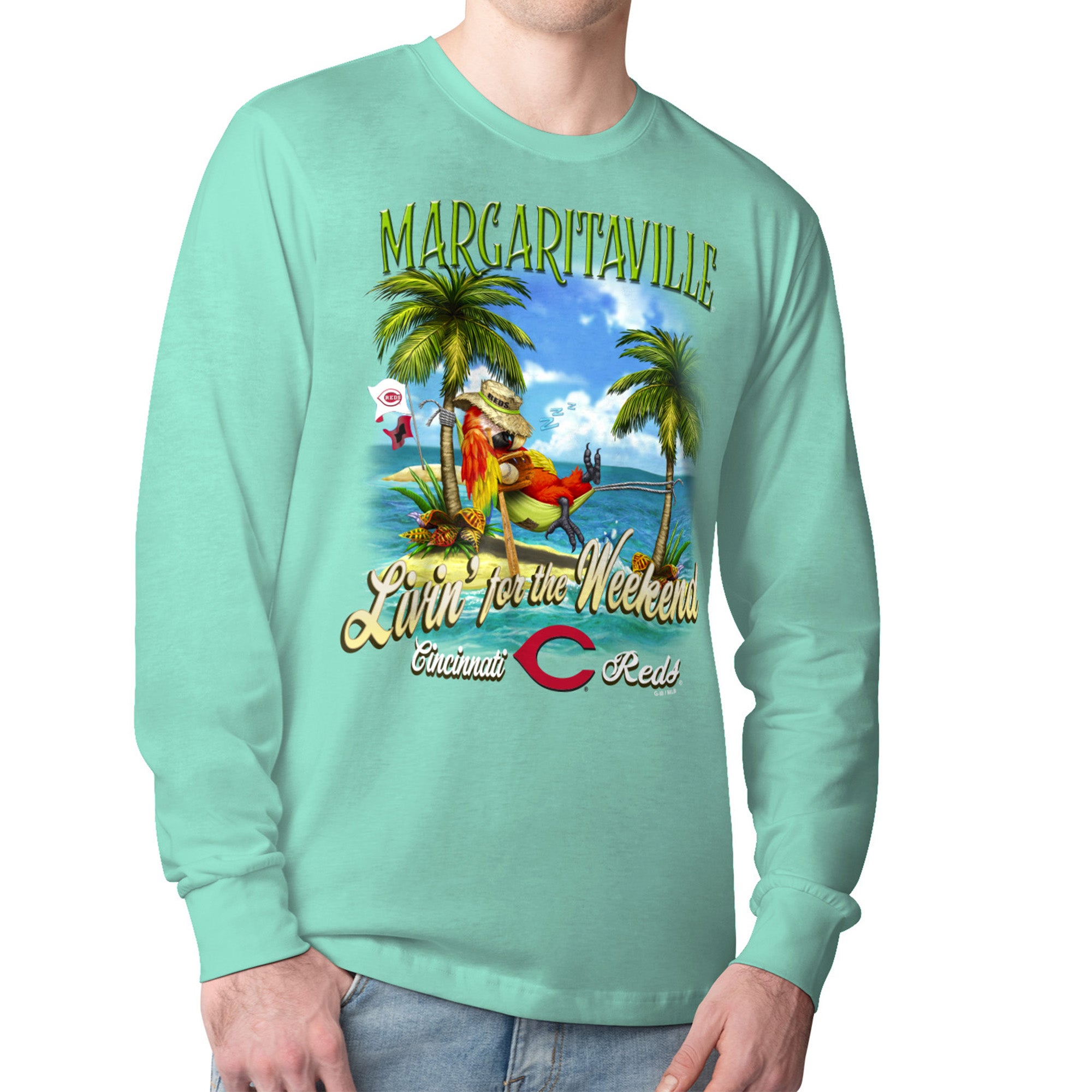 Men's Margaritaville Mint Cincinnati Reds Livin' for the Weekend Long Sleeve T-Shirt