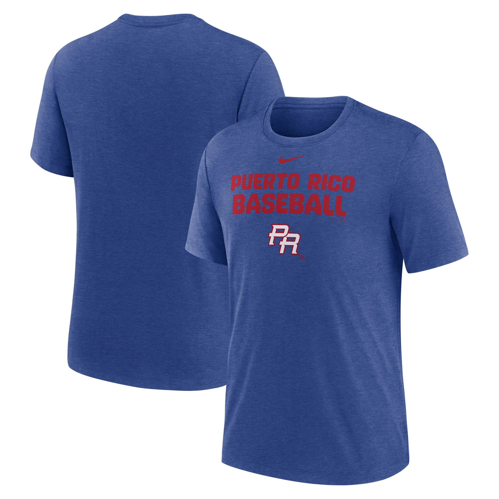 Men's Nike Heather Blue Puerto Rico Baseball 2026 World Baseball Classic Stacked Tri-Blend T-Shirt