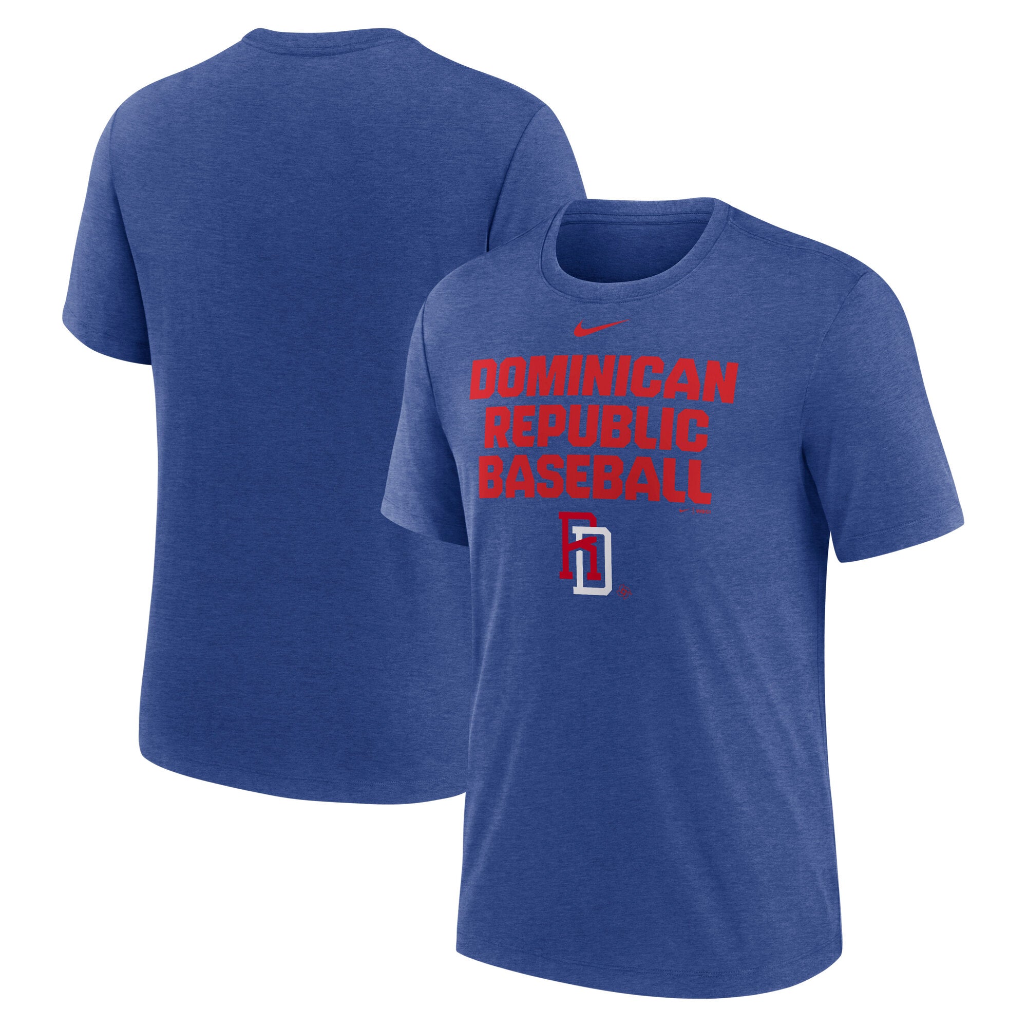 Men's Nike Heather Blue Dominican Republic Baseball 2026 World Baseball Classic Stacked Tri-Blend T-Shirt