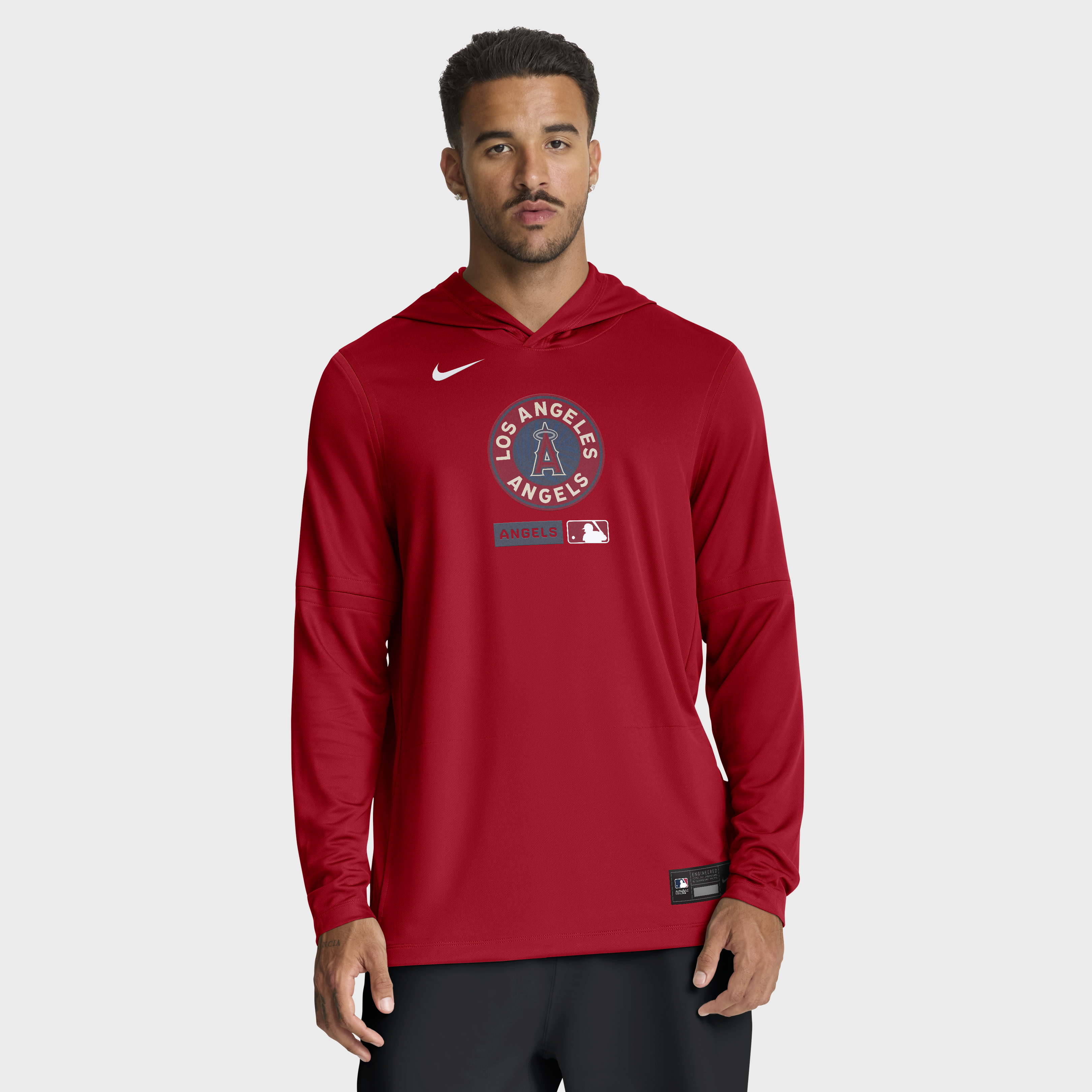 Men's Nike Red Los Angeles Angels City Connect Dri-FIT Long Sleeve Hooded T-Shirt