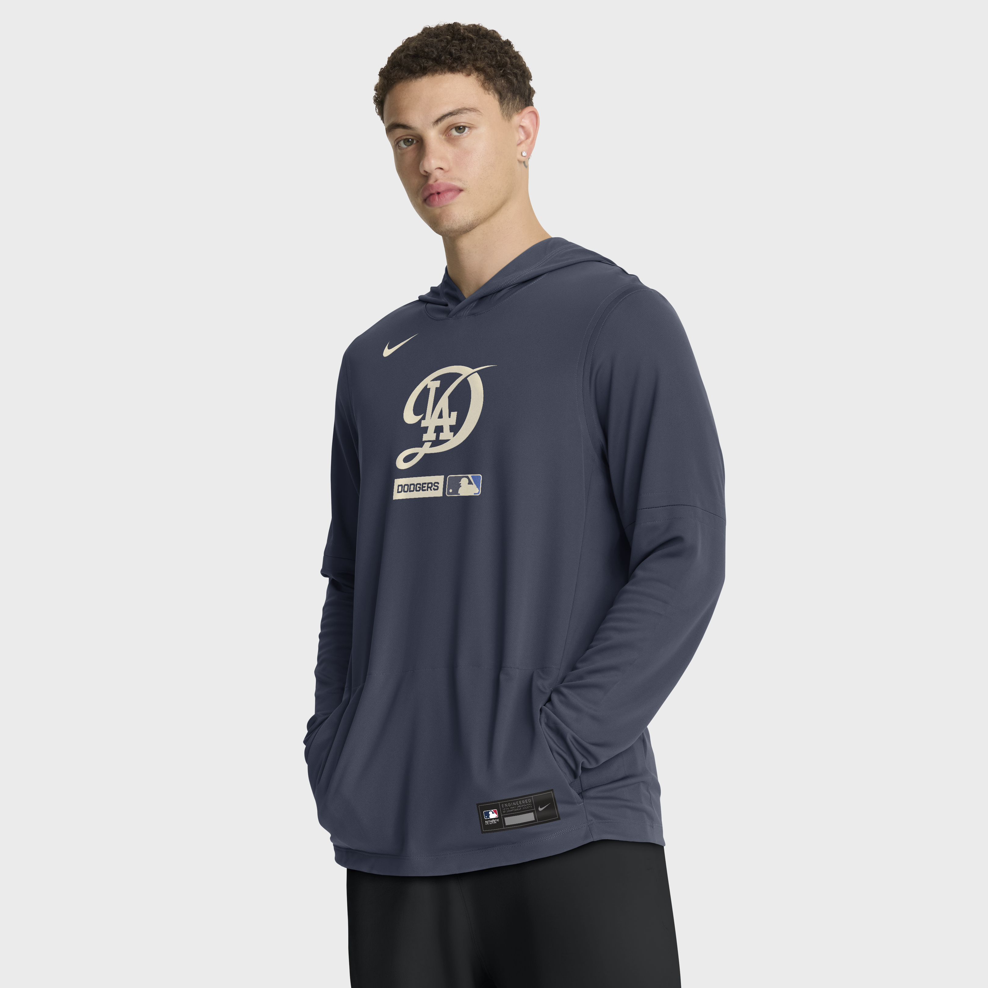 Men's Nike Navy Los Angeles Dodgers City Connect Dri-FIT Long Sleeve Hooded T-Shirt
