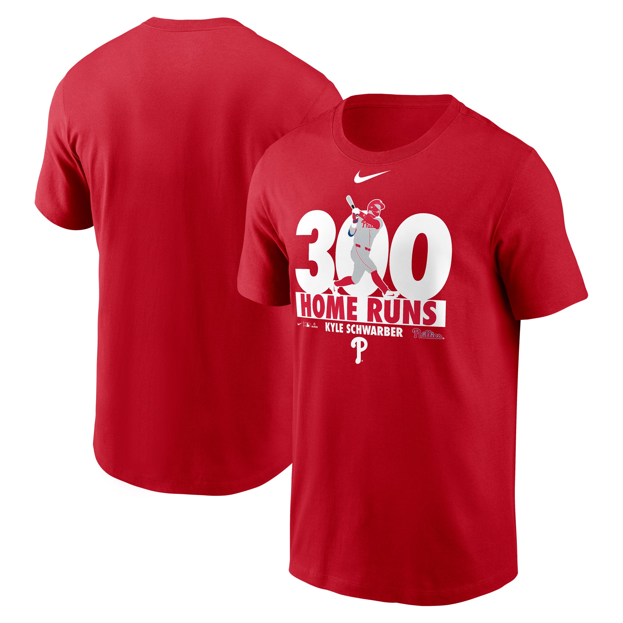 Men's Nike Kyle Schwarber Red Philadelphia Phillies 300 Home Runs Milestone T-Shirt