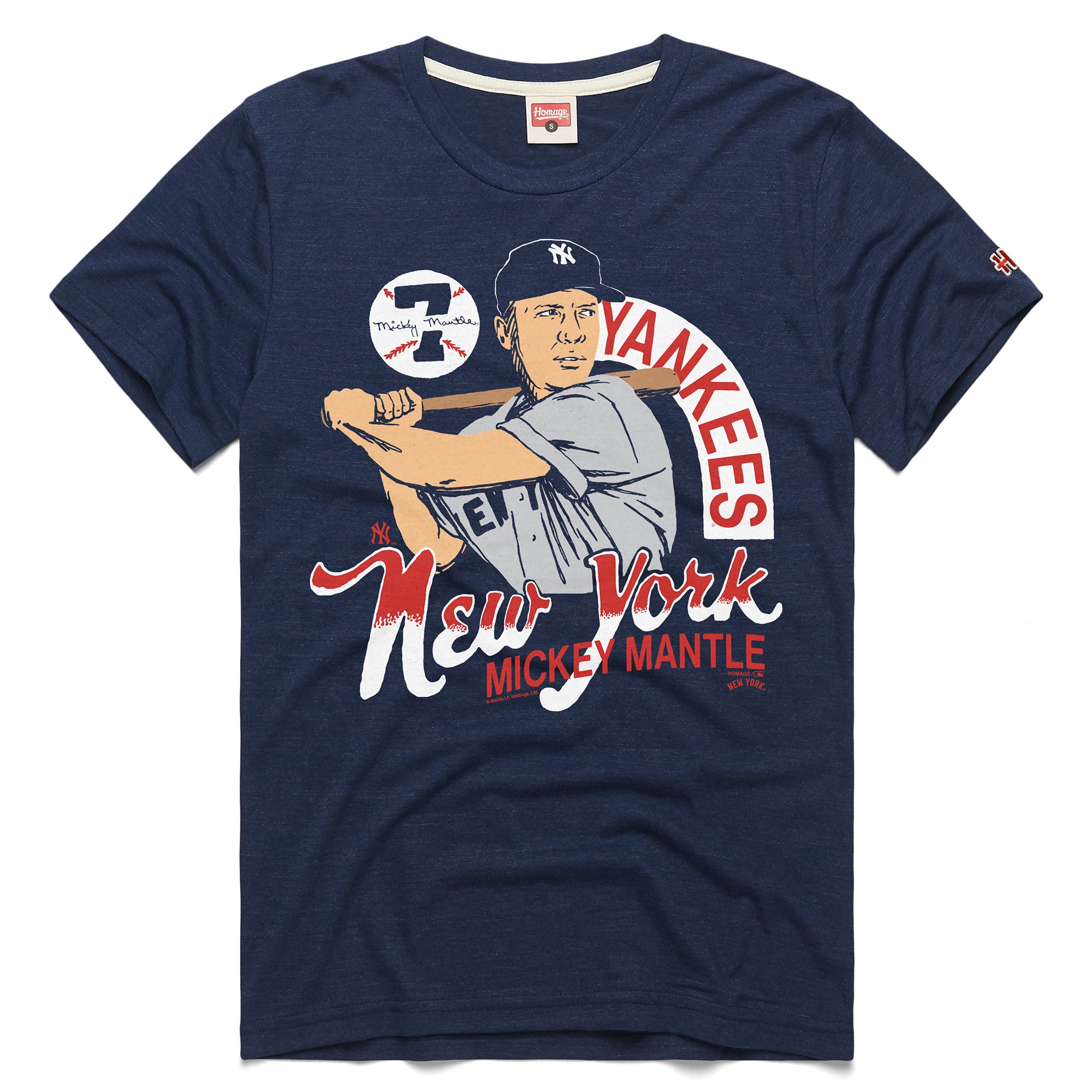 Men's Homage Mickey Mantle Navy New York Yankees Signature Tri-Blend T-Shirt