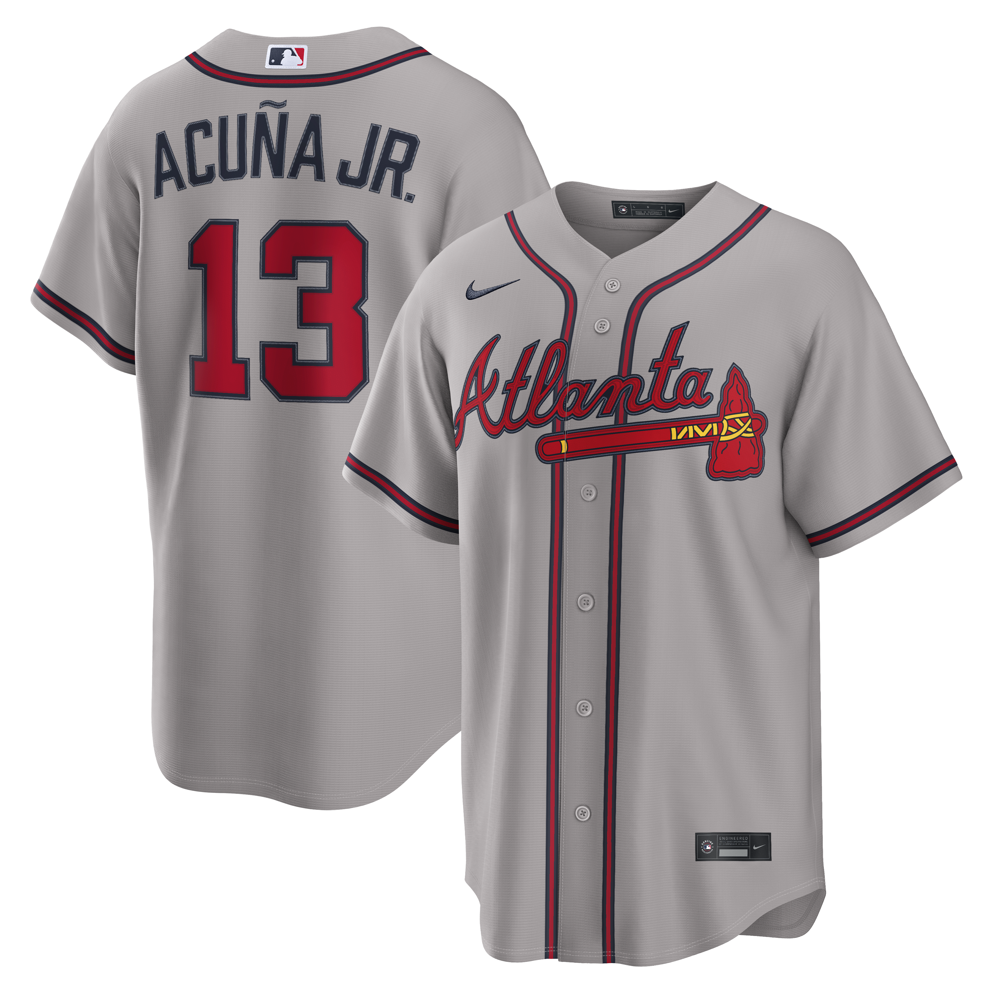 Men's Nike Ronald Acuña Jr. Gray Atlanta Braves Road Replica Jersey