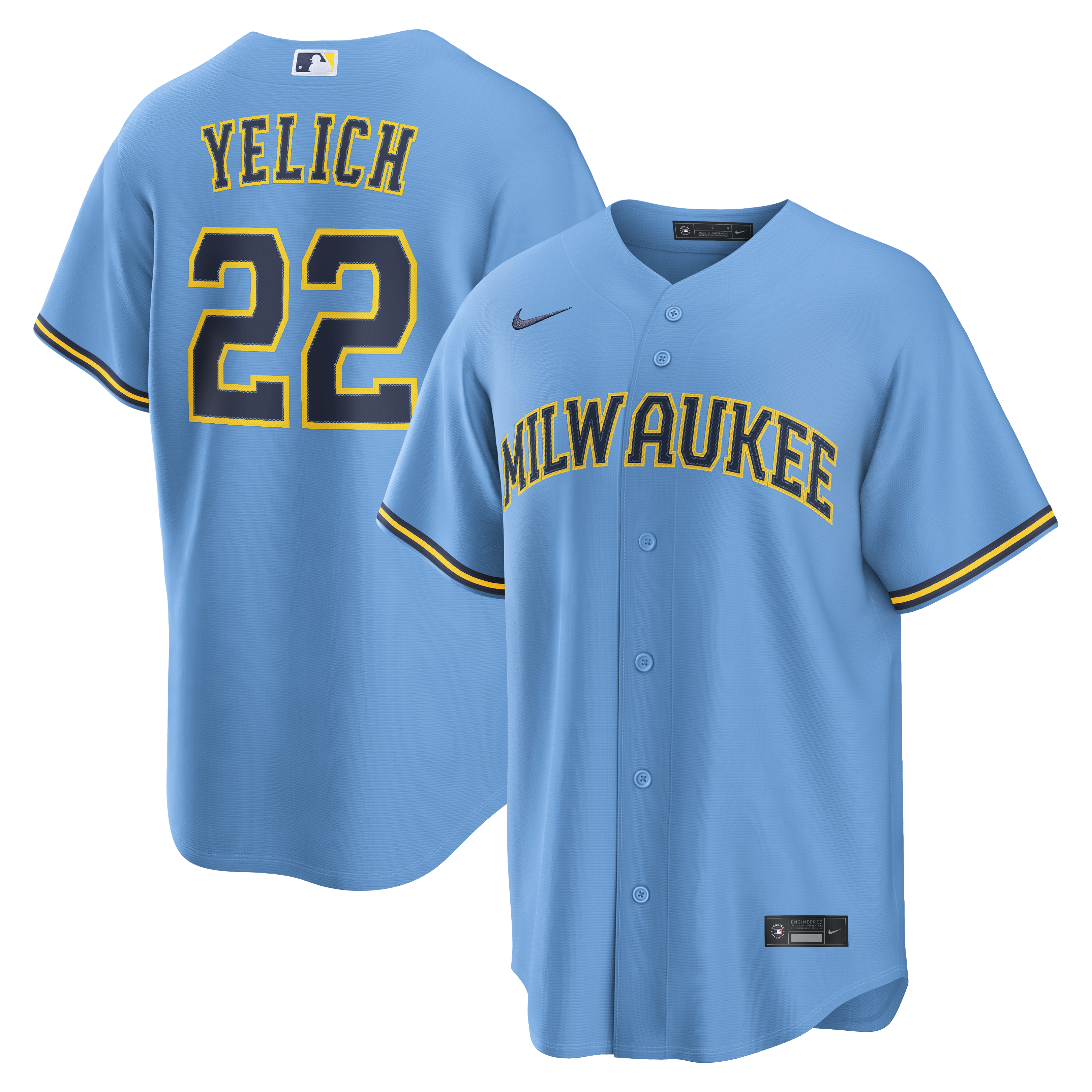 Men's Nike Christian Yelich Light Blue Milwaukee Brewers Road Replica Jersey