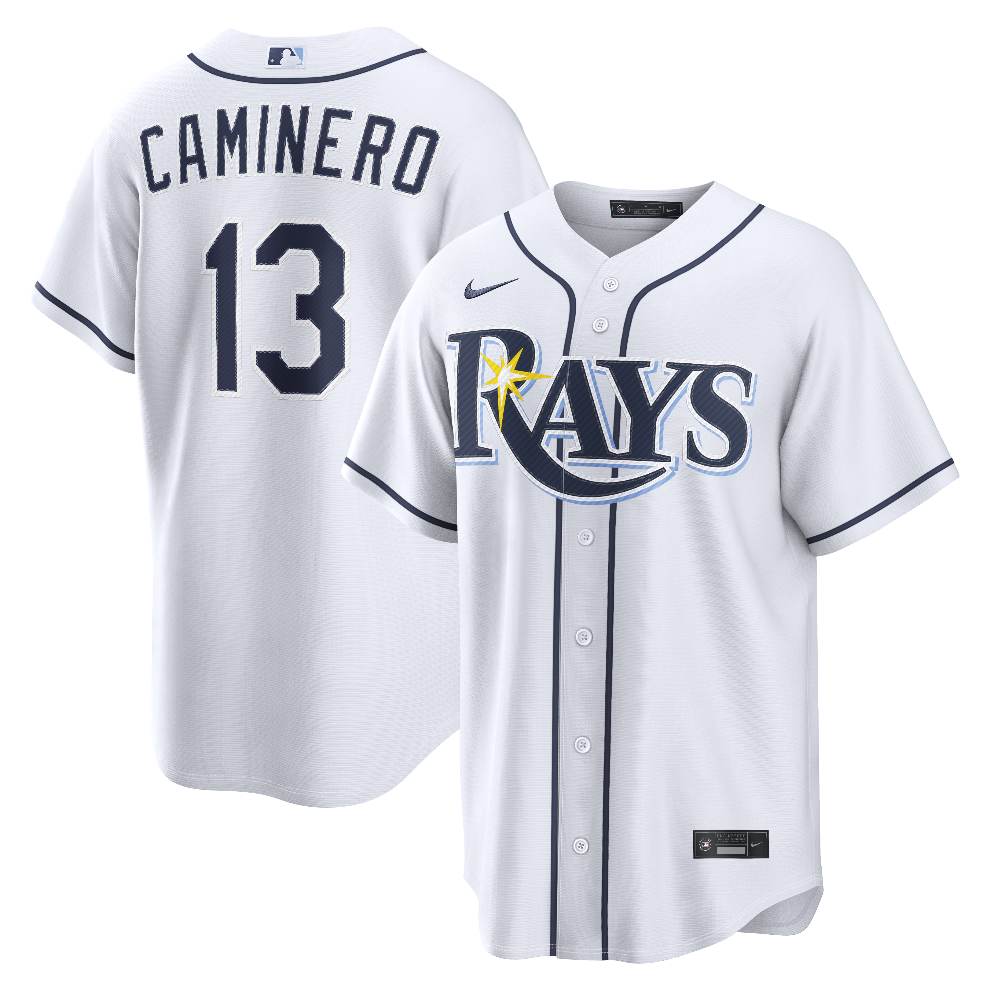 Men's Nike Junior Caminero White Tampa Bay Rays Home Replica Jersey